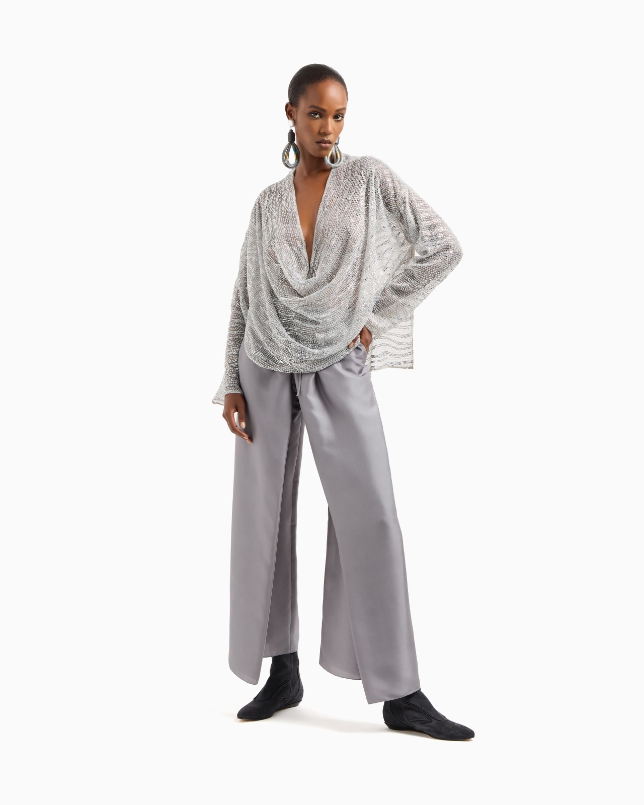 SILK TROUSERS WITH PANEL DETAIL - 2