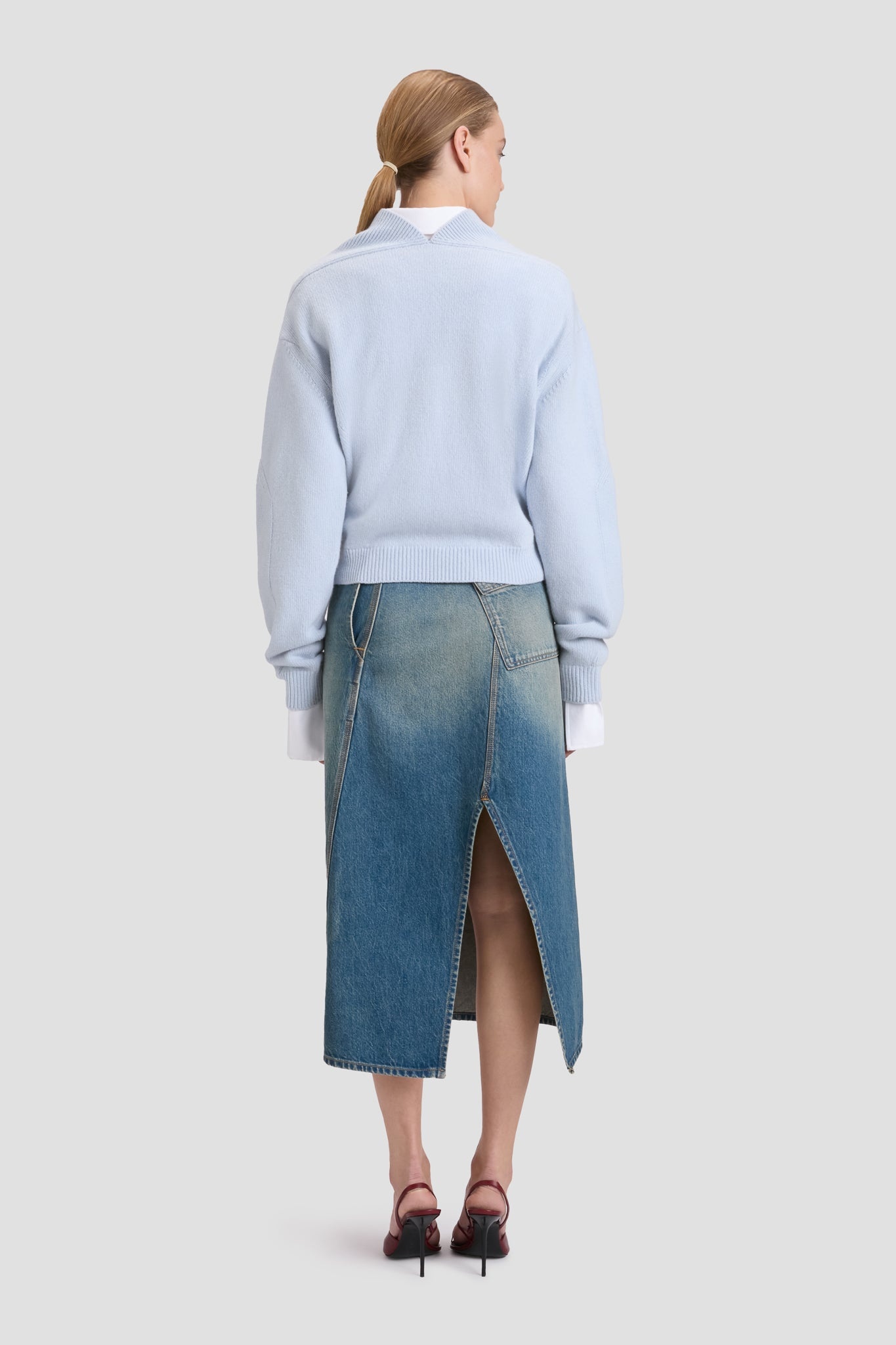 V-Neck Yoke Detail Jumper In Delphinium Blue - 5