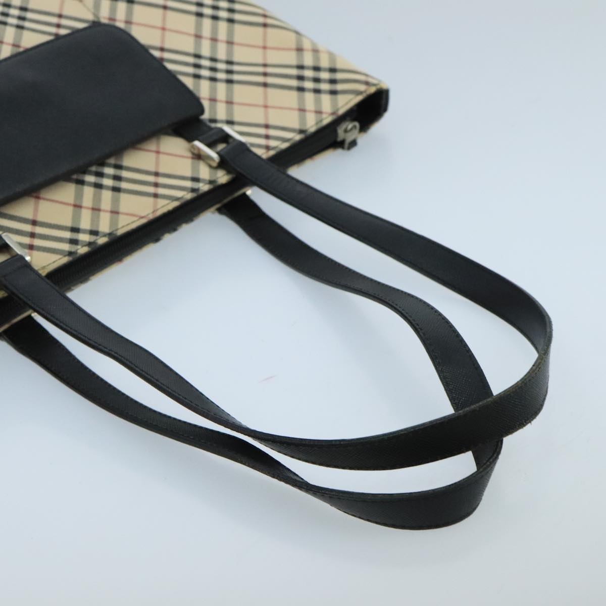 Burberry Nova Check Tote Bag Canvas Leather Beige Silver - 7