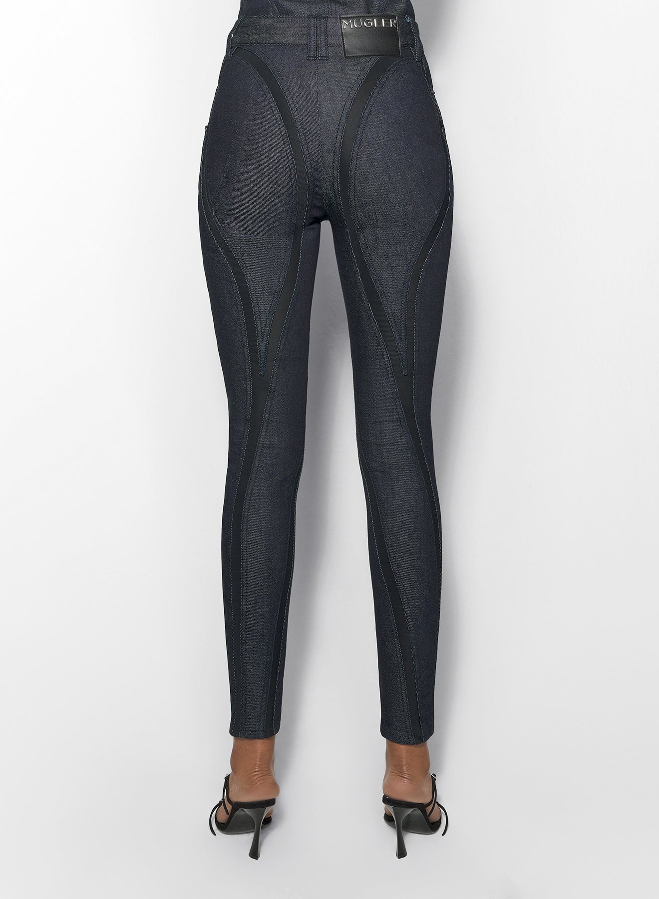 black mesh raw denim skinny jeans - 4