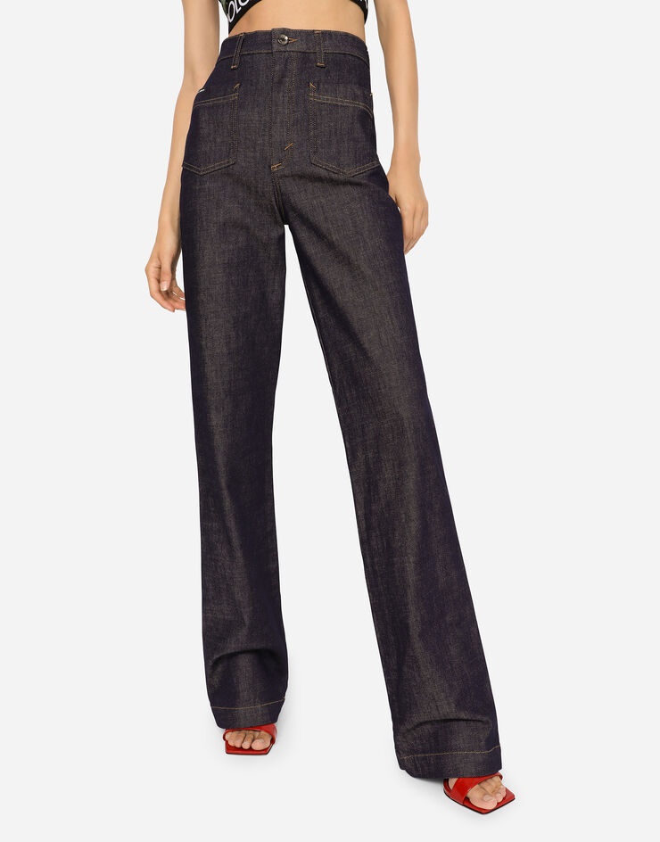 Flared jeans with tobacco-colored stitching - 4