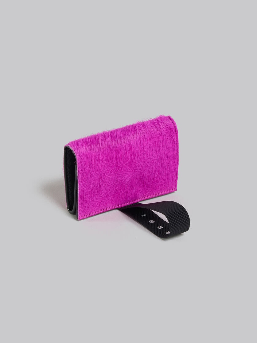 PINK LONG-HAIR CALFSKIN TRIFOLD WALLET WITH LOGO STRAP - 4