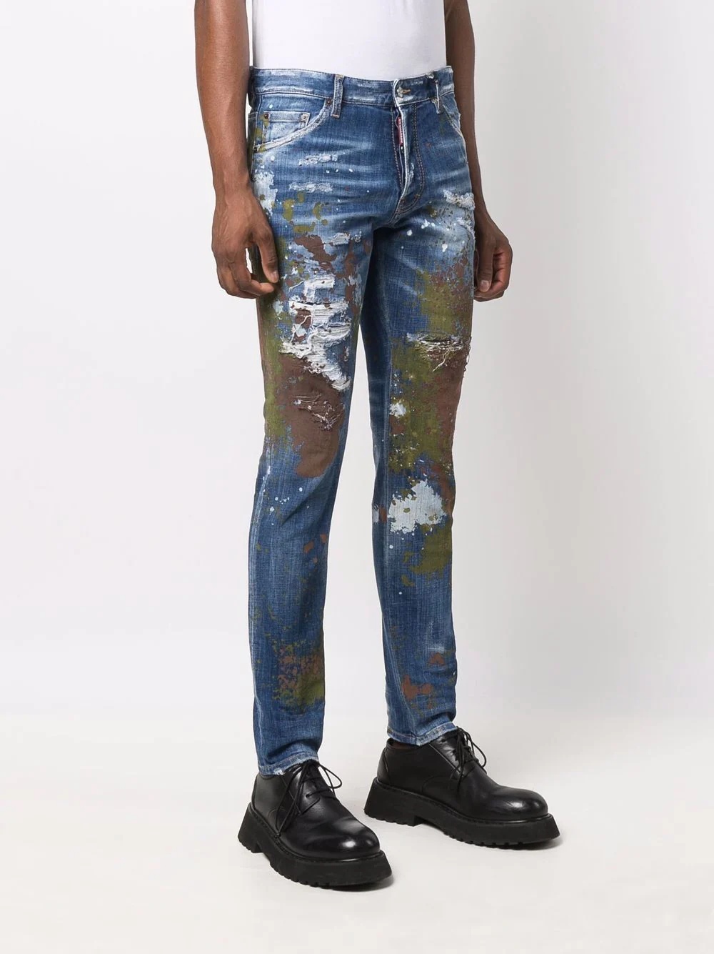 paint splatter-effect slim-fit jeans - 3