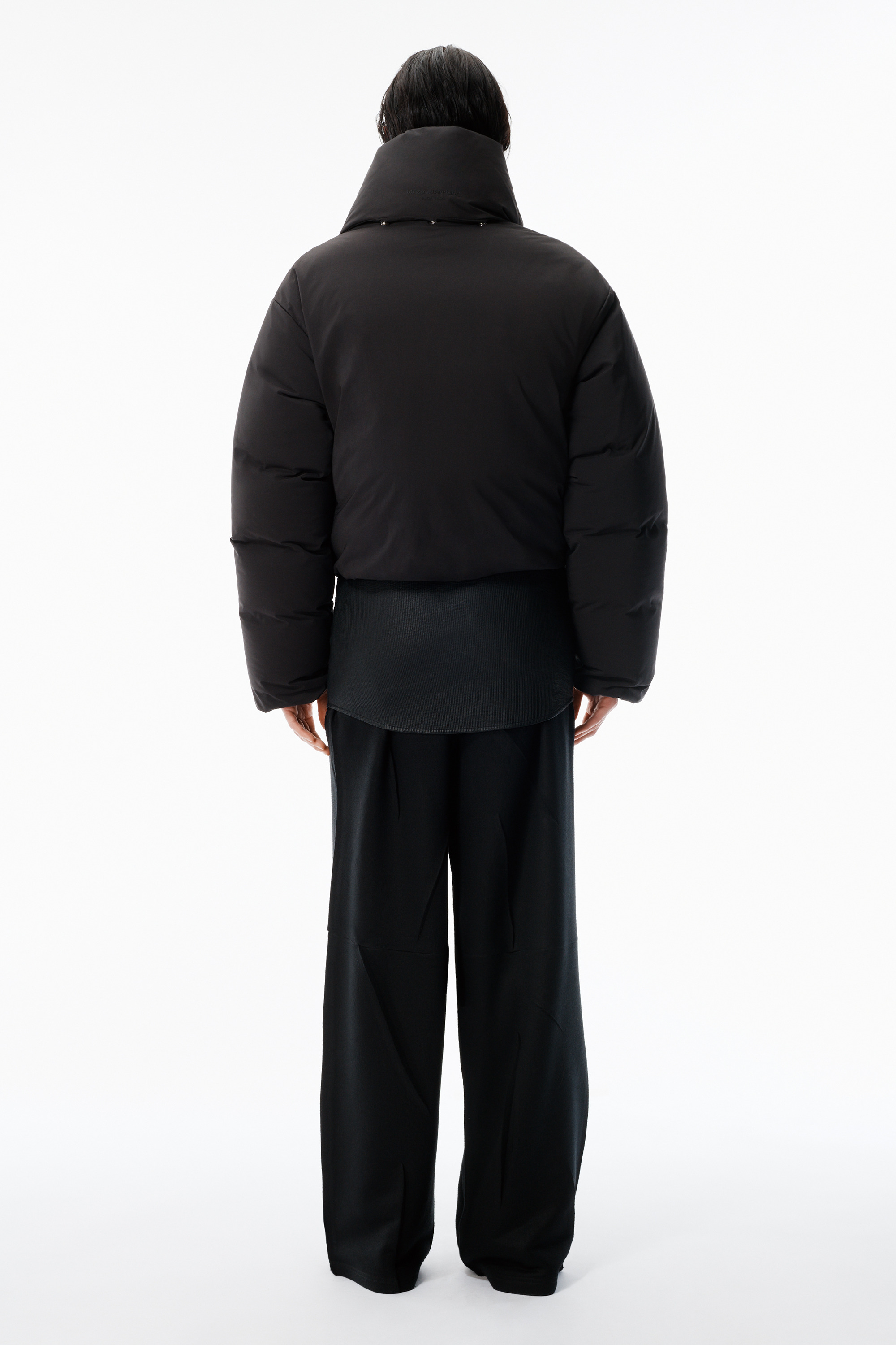 Black Puffer Coat with Detachable Scarf - 5