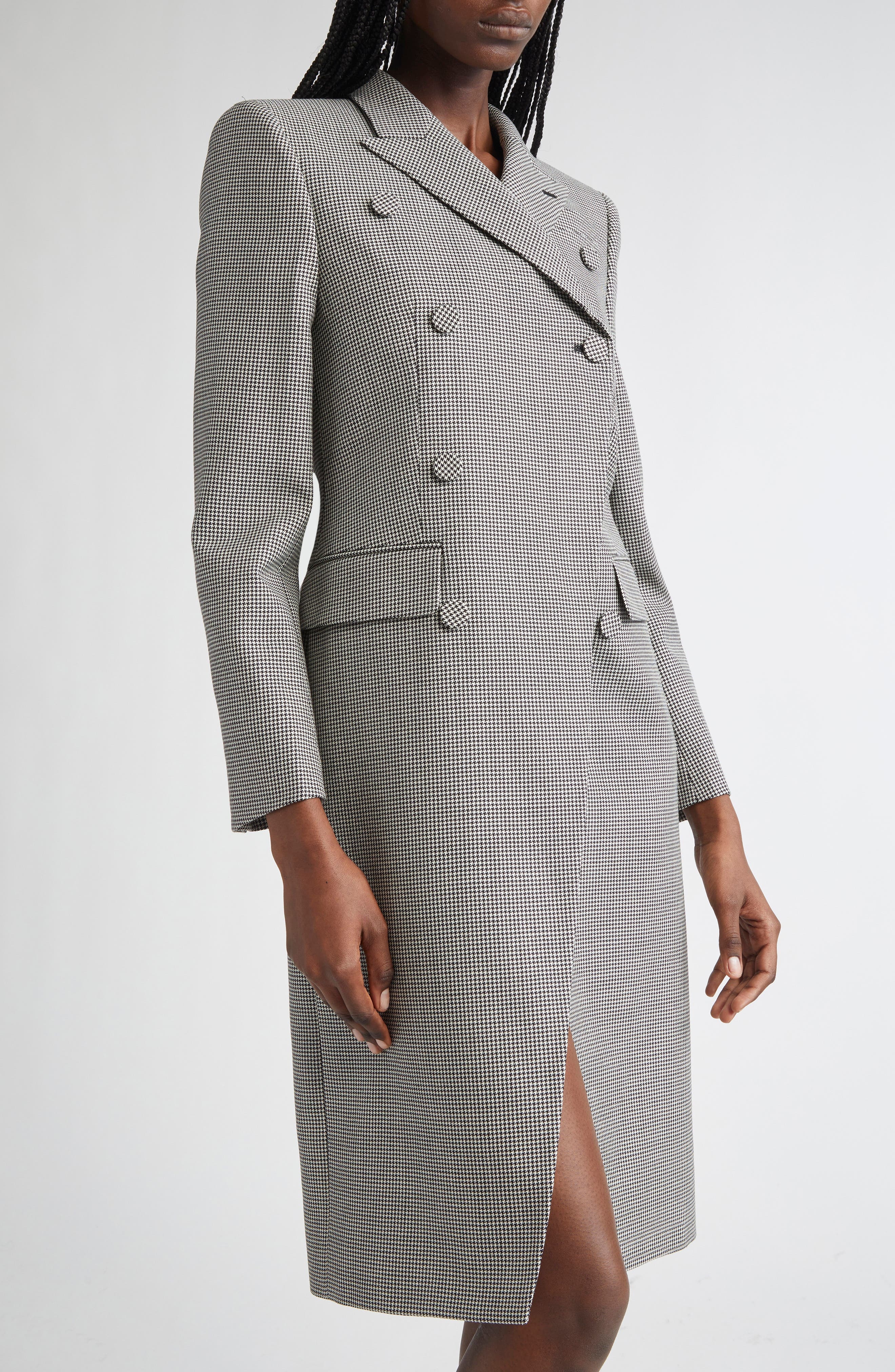 McQueen Houndstooth Check Double Breasted Wool & Mohair Coat in Black/Ivory at Nordstrom - 4