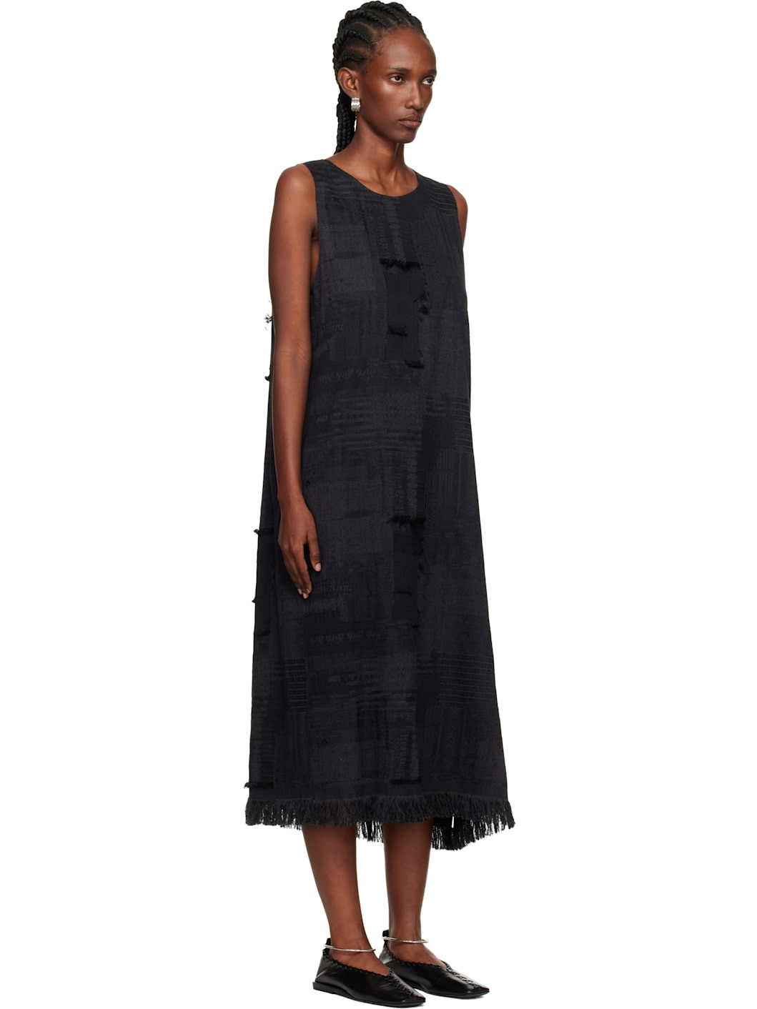 Black O-Asymmetry Sleeveless Midi Dress - 2