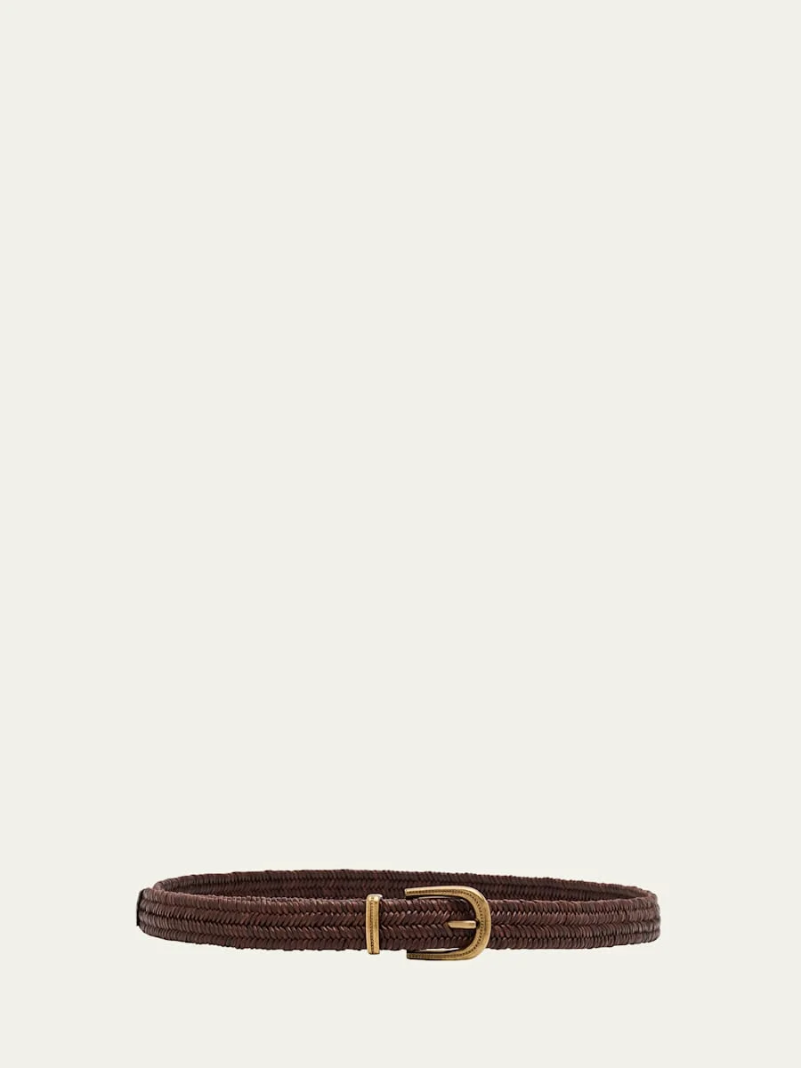Braided Oval Buckle Raffia Belt - 1