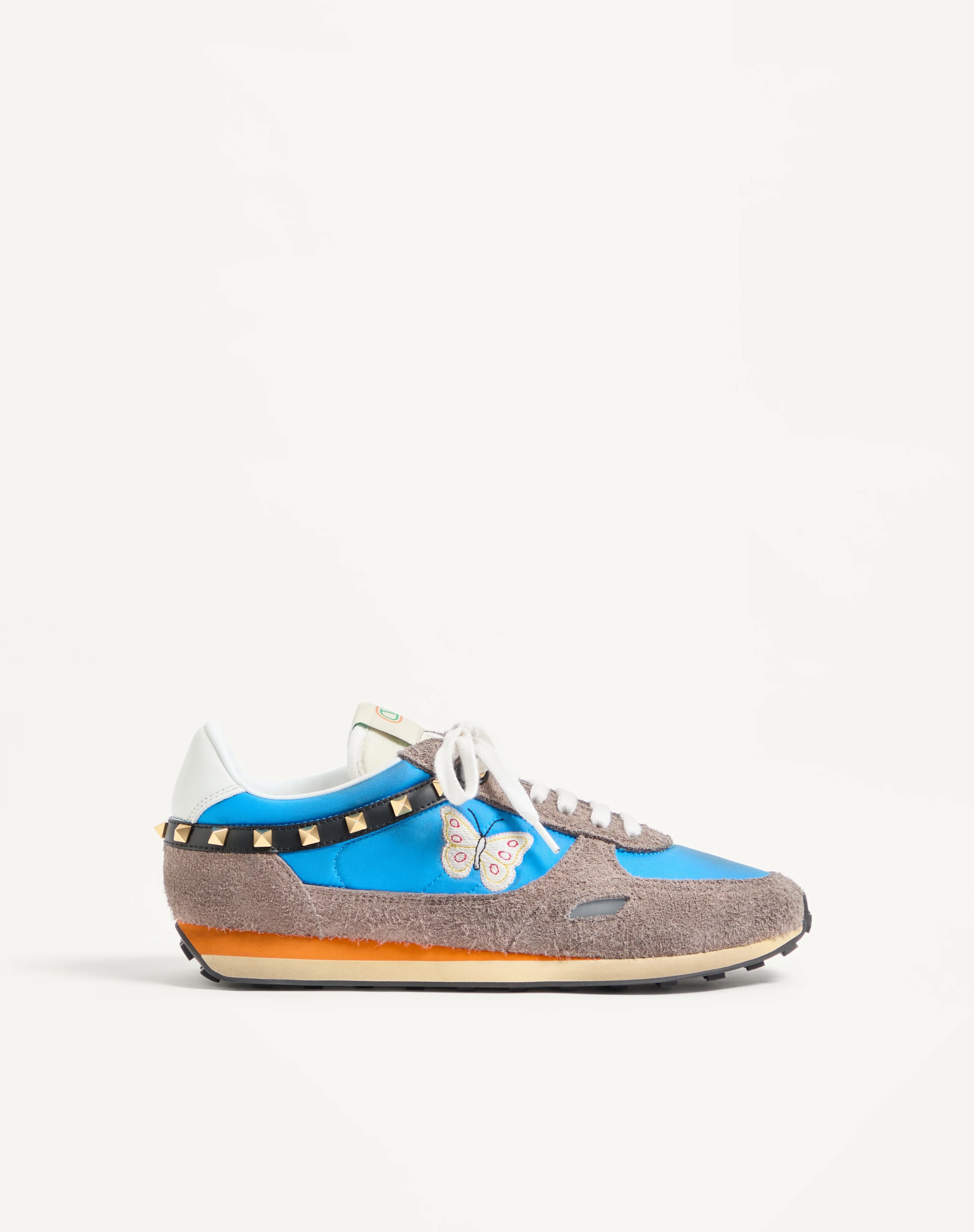 STUD UP SNEAKER IN SPLIT LEATHER AND NYLON WITH BUTTERFLY EMBROIDERY - 1