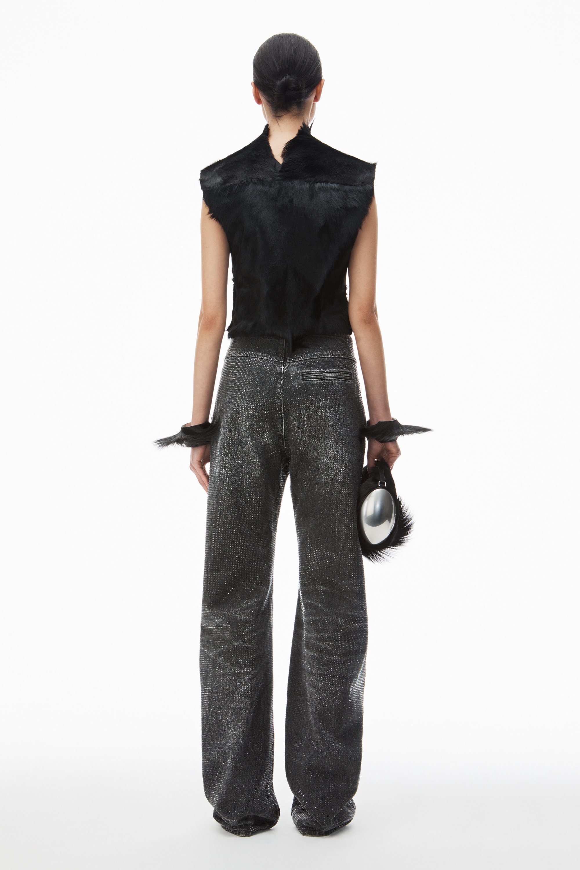 clear crystal hotfix moto pant in cotton denim - 5