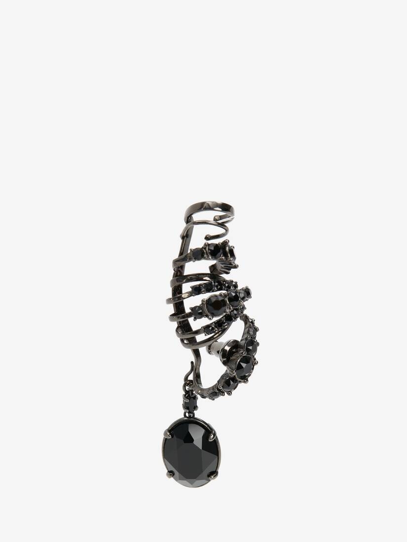 Crystal Drop Multi Hoop Earpiece in Black - 1