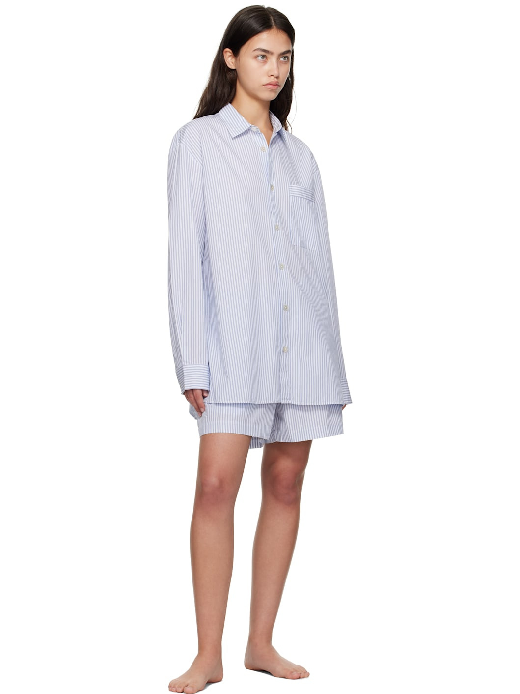 White & Blue Poplin Pyjama Shorts - 4