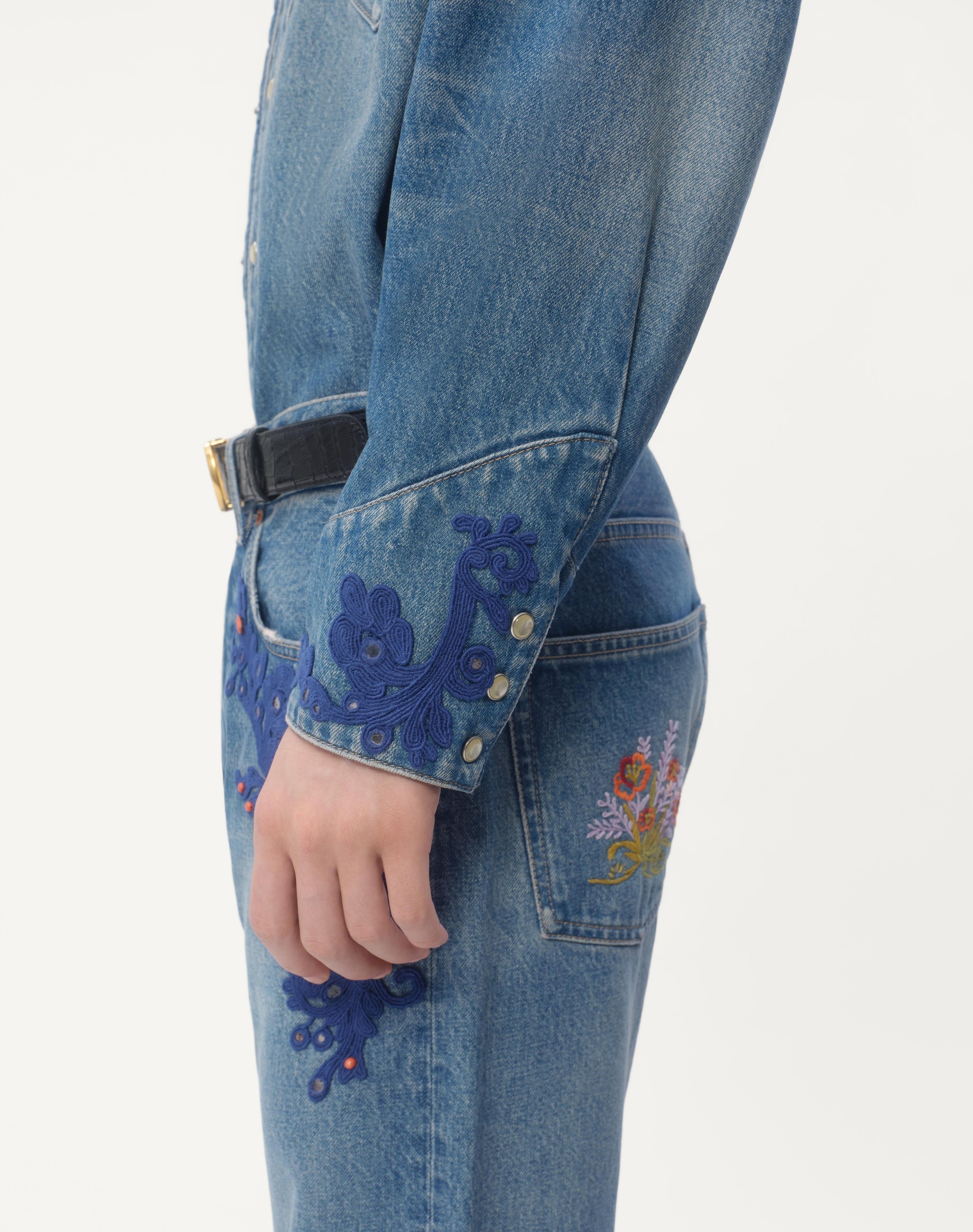 DENIM SHIRT WITH EMBROIDERY AND BEADS - 3