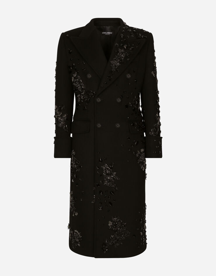 Double-breasted coat with embroidery and stones - 1