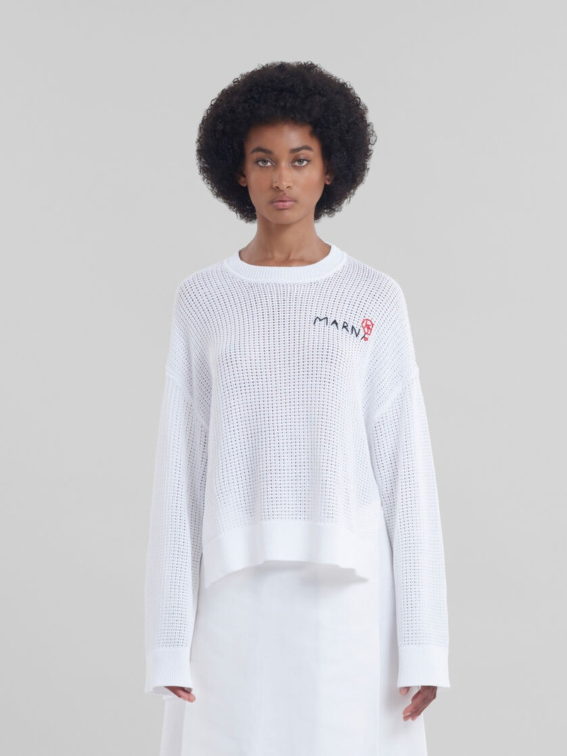 Marni WHITE COTTON CROCHET JUMPER WITH MARNI MENDING outlook
