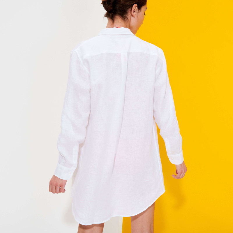 Women Long Linen Shirt Solid 4