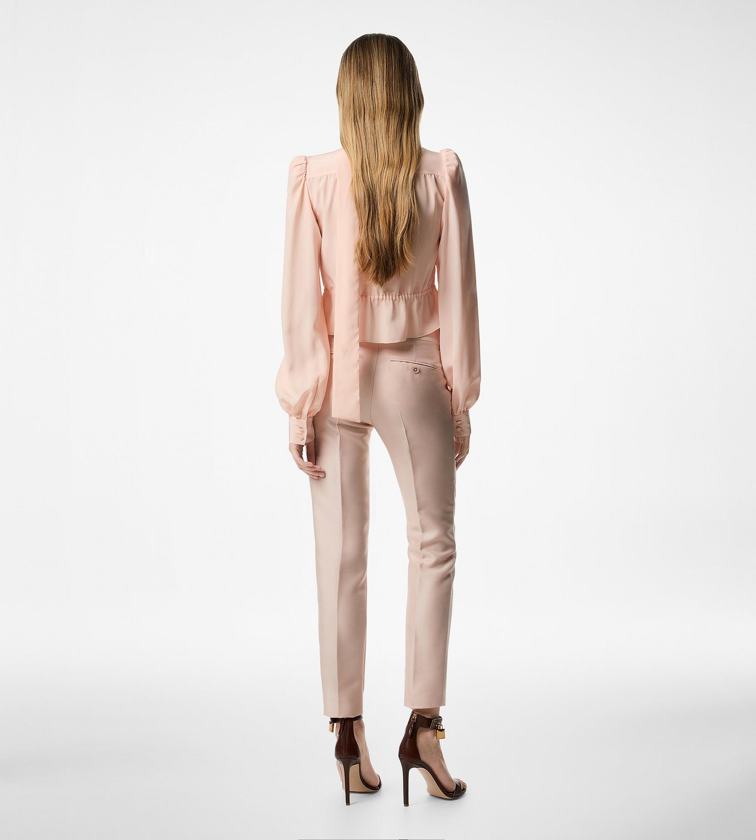 LONG SLEEVE GATHERED LAVALLIERE BLOUSE - 3