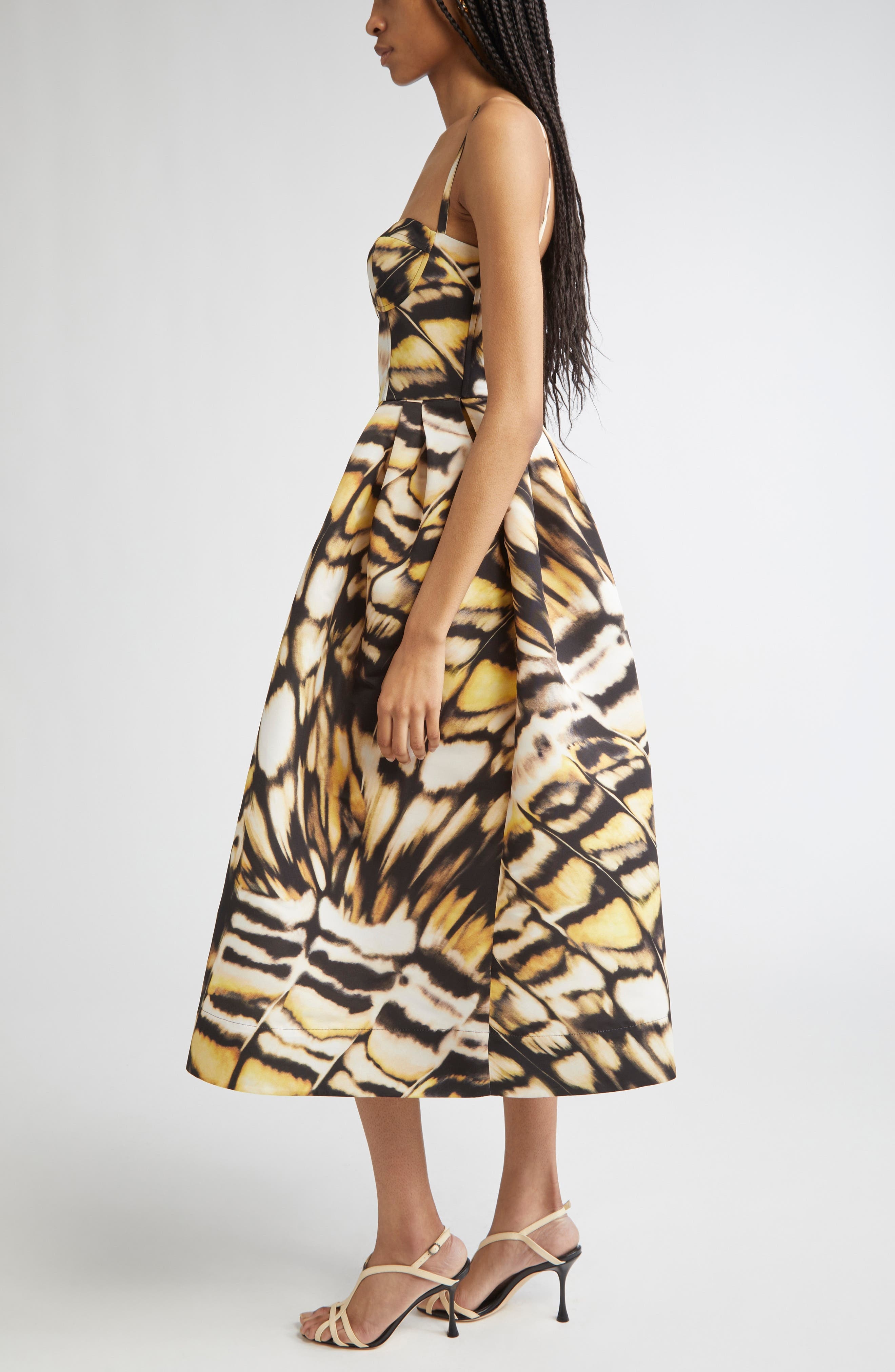 Oscar de la Renta Abstract Butterfly Faille Bustier Midi Dress in Black Multi at Nordstrom - 3