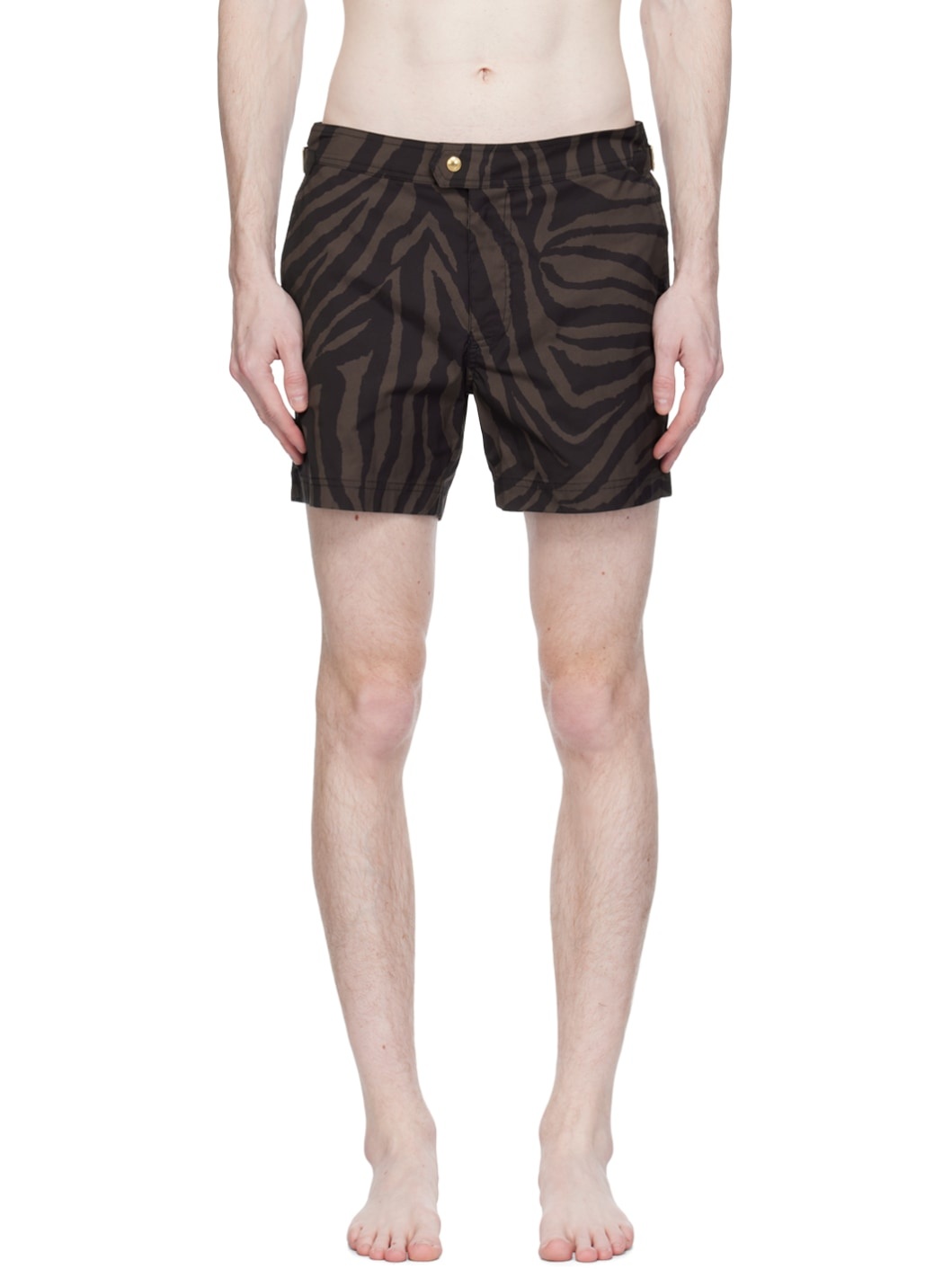 Brown Print Swim Shorts - 1
