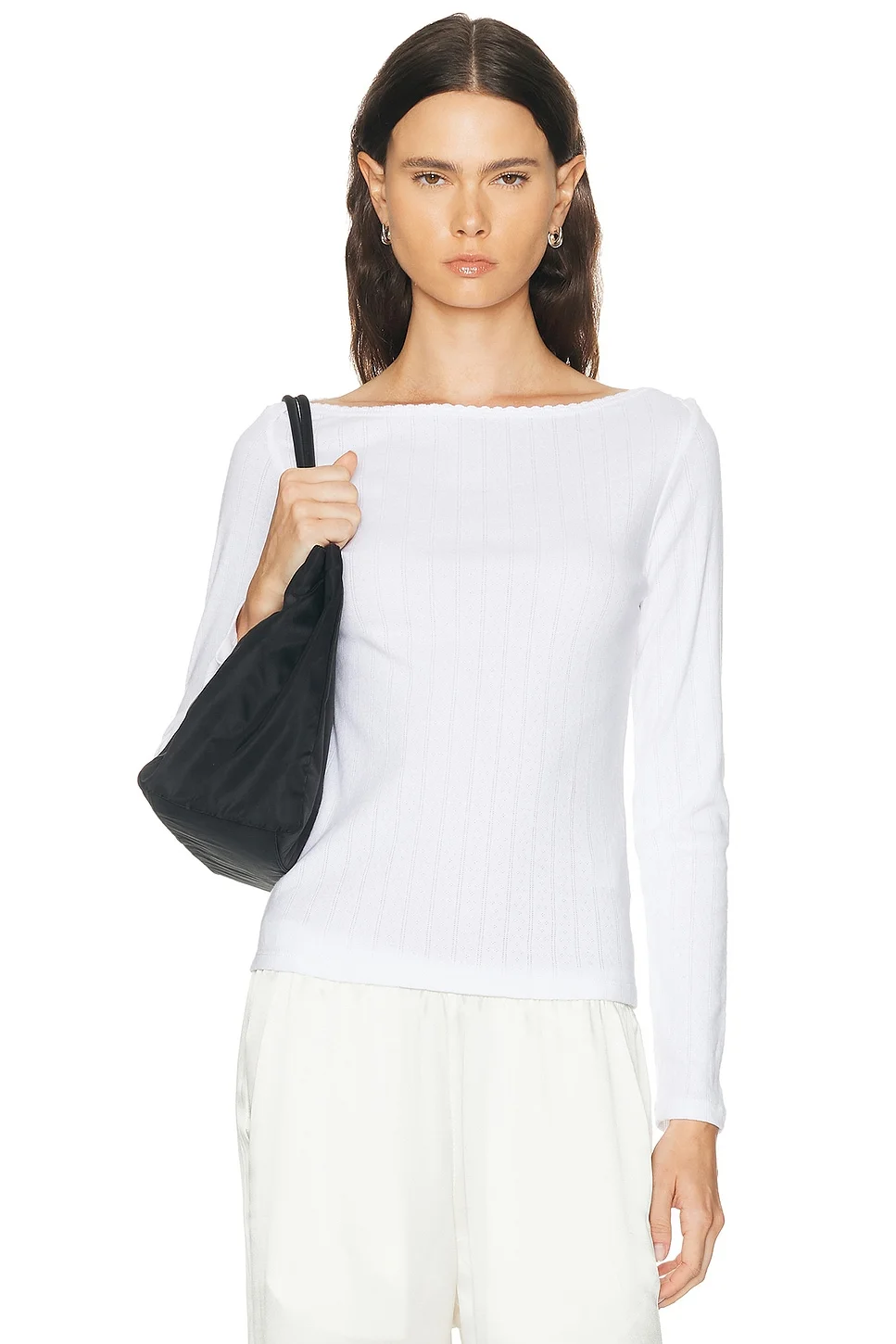 Pointelle Long Sleeve Bateau Top - 1