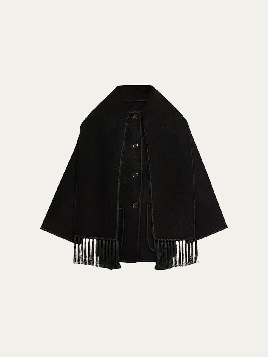 Fringe Embroidered Scarf Wool Jacket - 1
