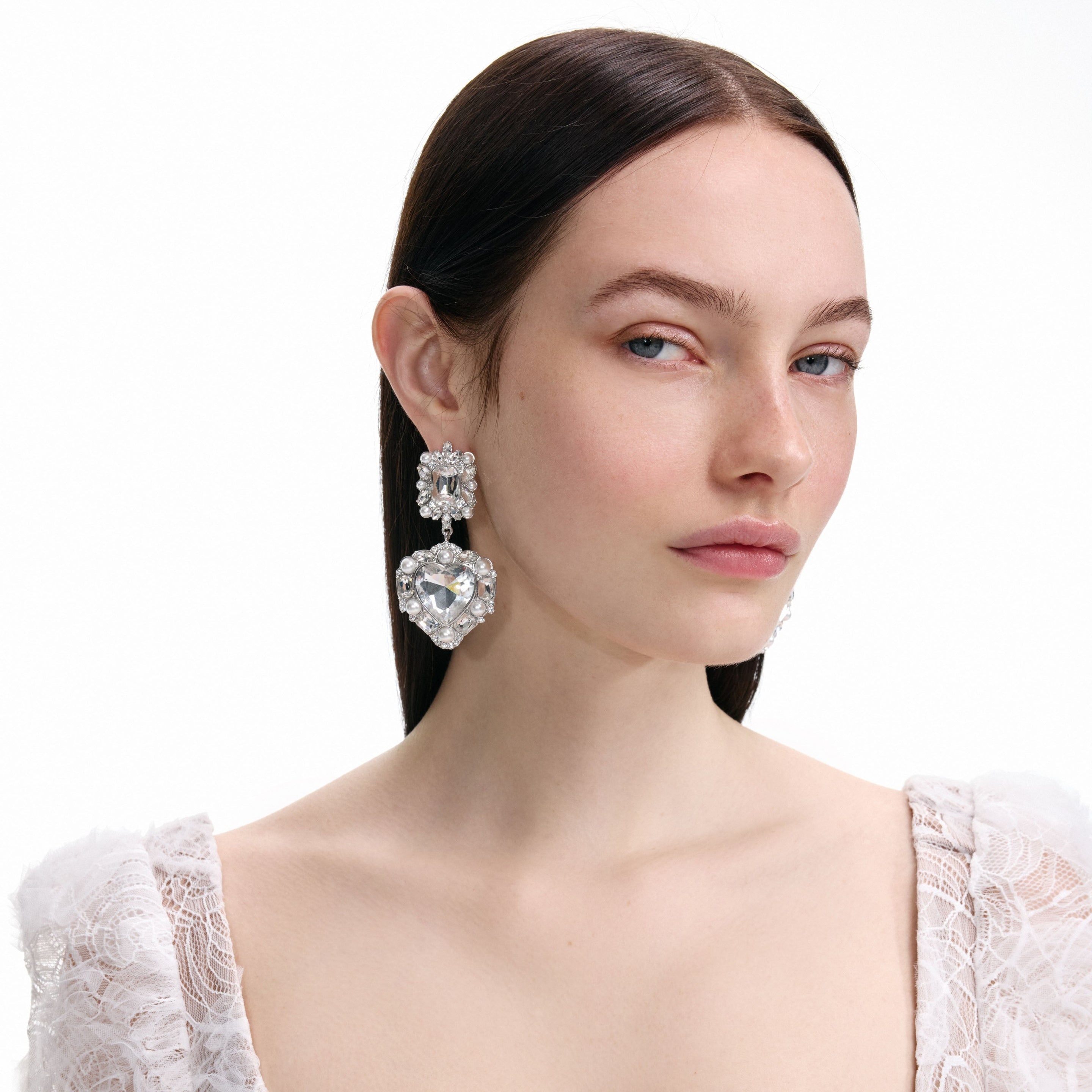 Crystal Pearl Tiered Heart Earrings - 3