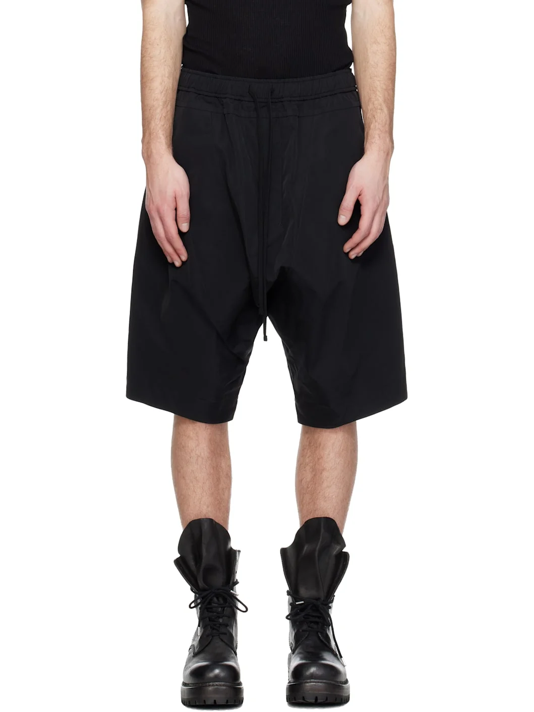 Black Drop Crotch Shorts - 1