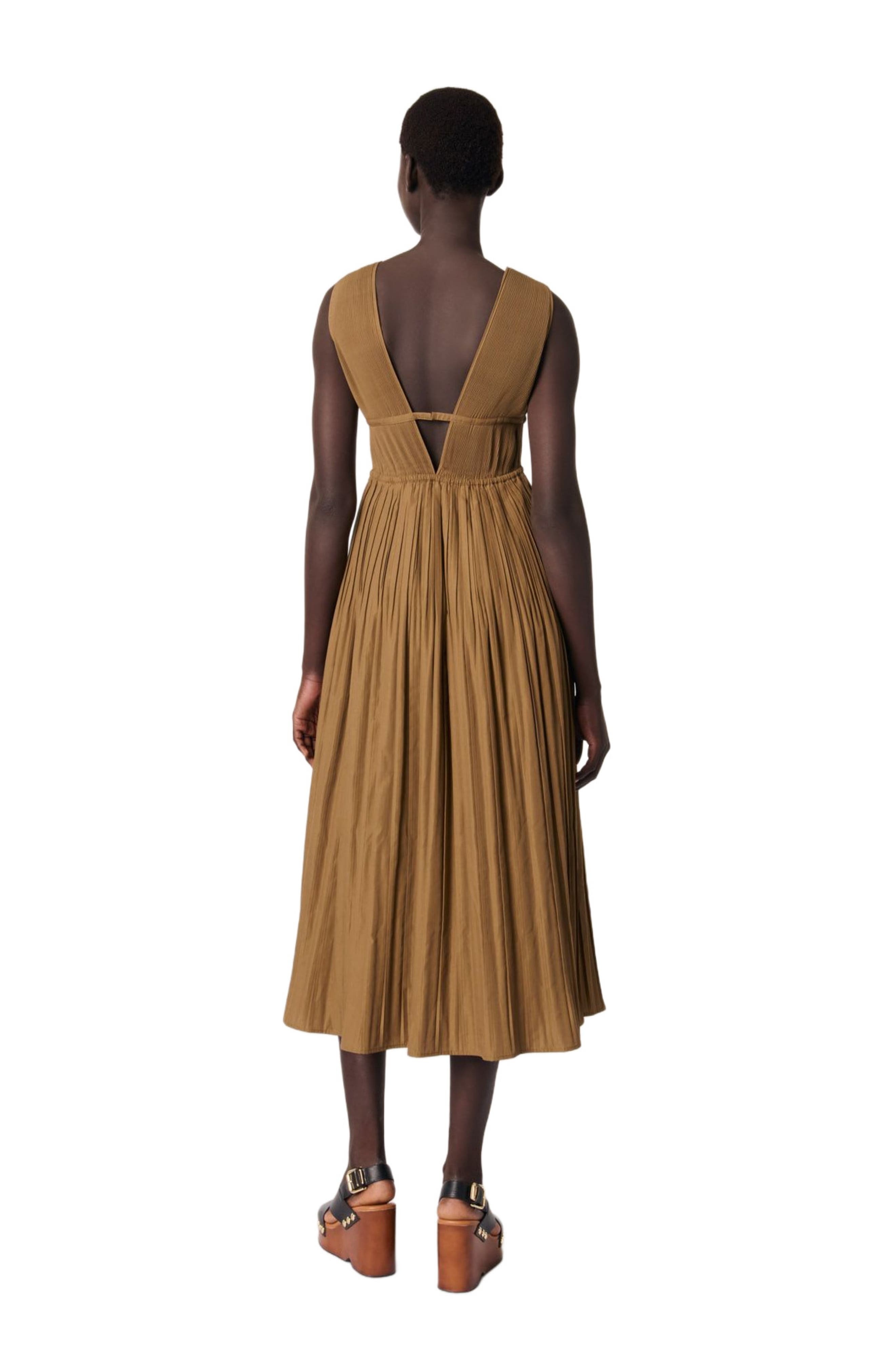 maje Jewellery neckline pleated dress in Khaki at Nordstrom - 2