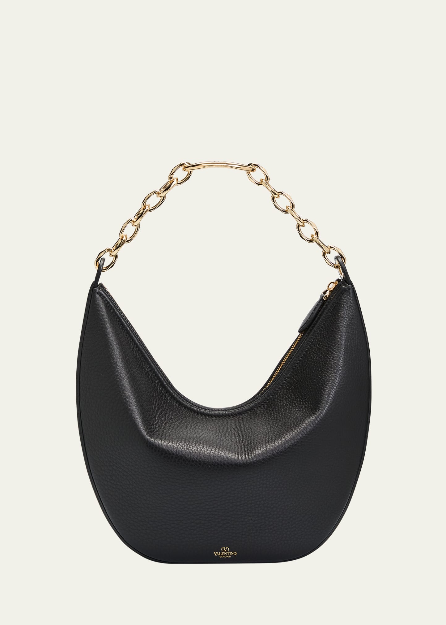 ハンドバッグ VALENTINO BLACK LEATHER HOBO VLOGO MOON HANDBAG Vlogo Moon Small Hobo Bag In Grainy Calfskin With Chain for