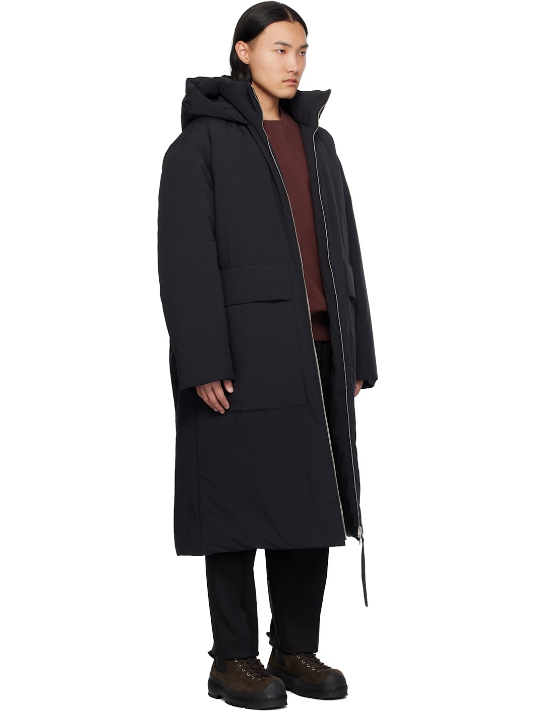 Black Hooded Down Coat - 2