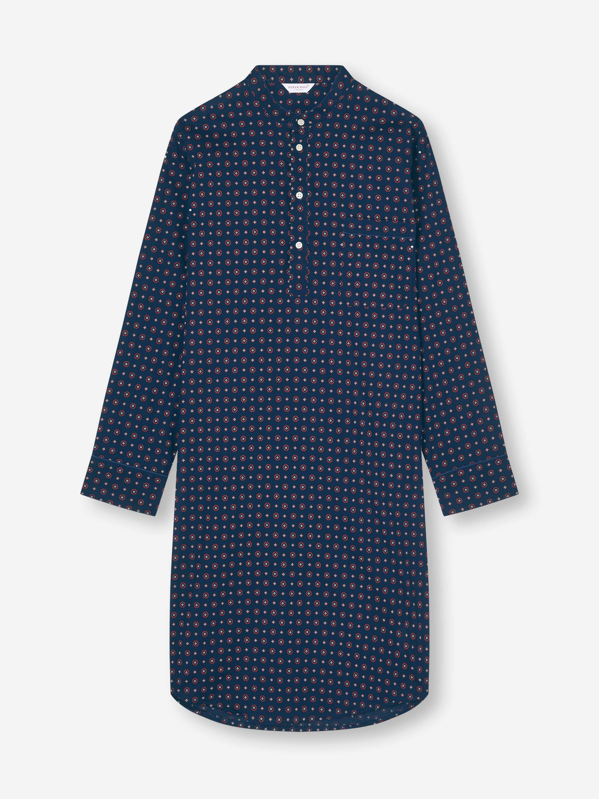 Men's Nightshirt Cotton Batiste Navy Blue Rose Motif - 2