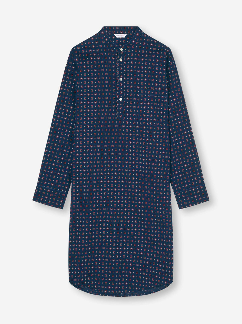 Derek Rose Men's Nightshirt Cotton Batiste Navy Blue Rose Motif outlook