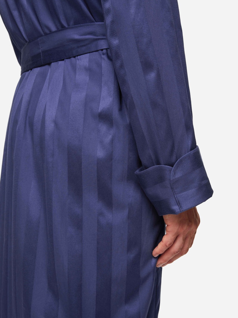 Men's Dressing Gown Lingfield Cotton Satin Navy - 6