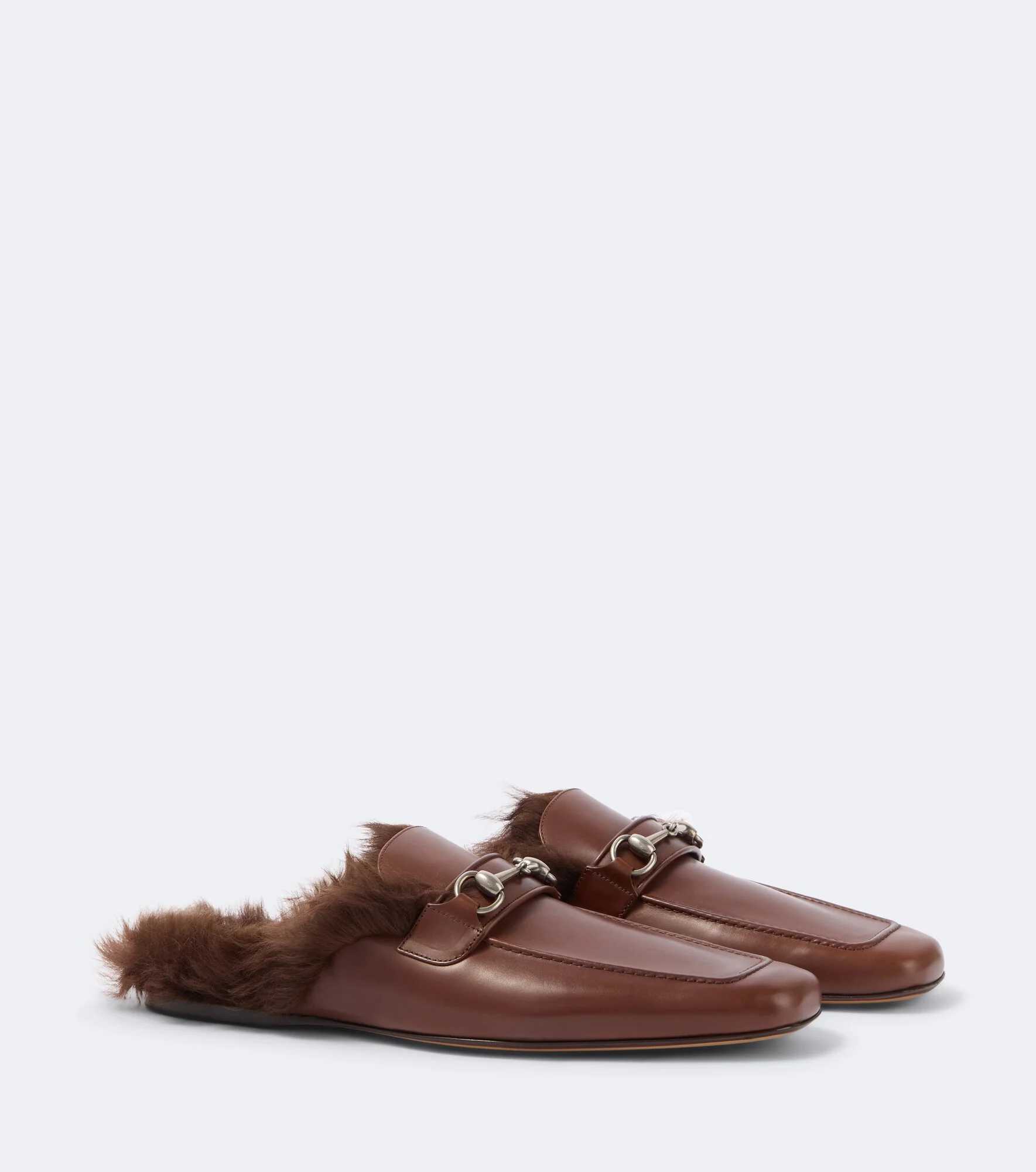 Horsebit shearling-lined leather mules - 1