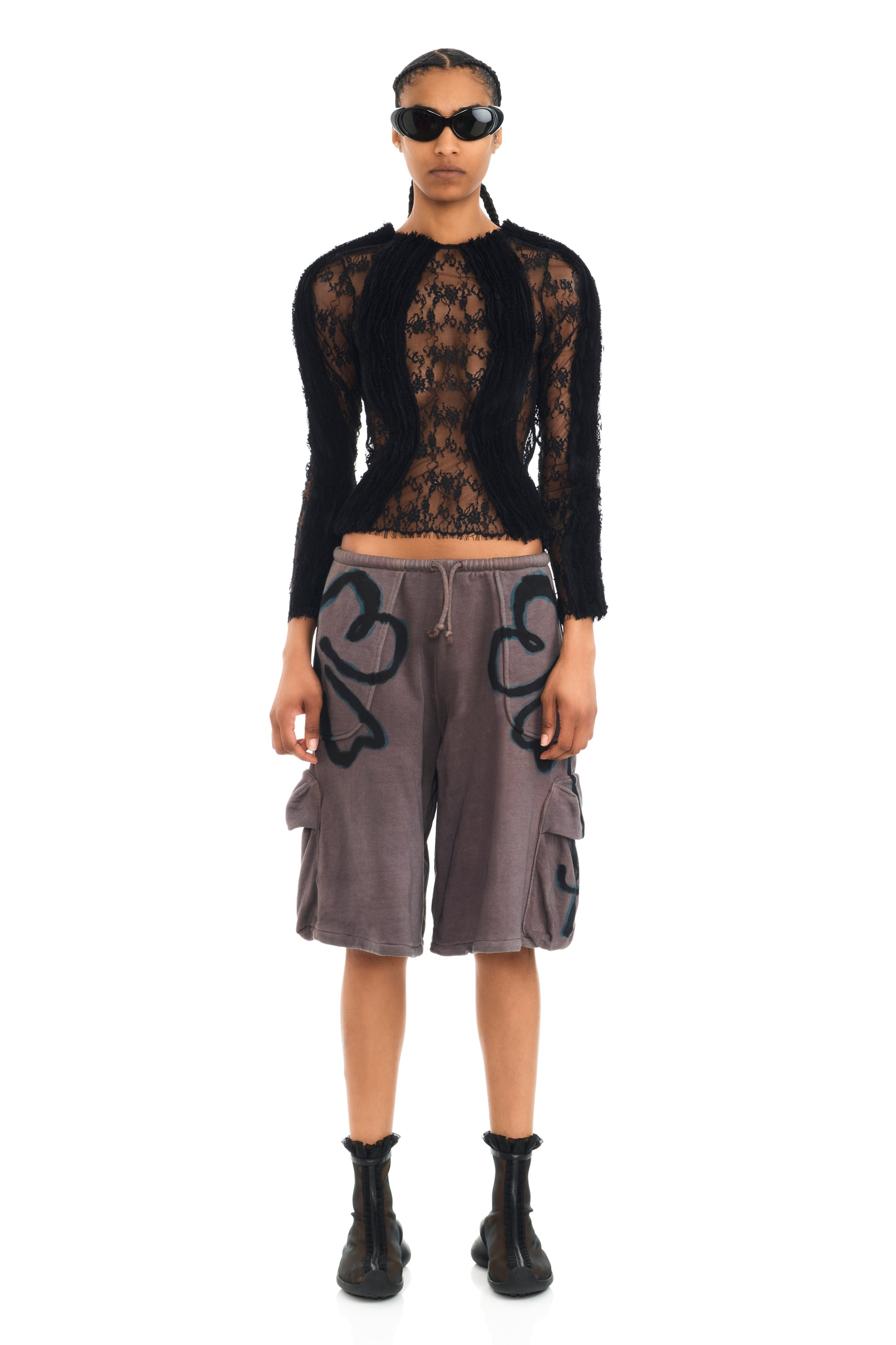 CHARCOAL FLOWER CARGO SWEATSHORTS - 3
