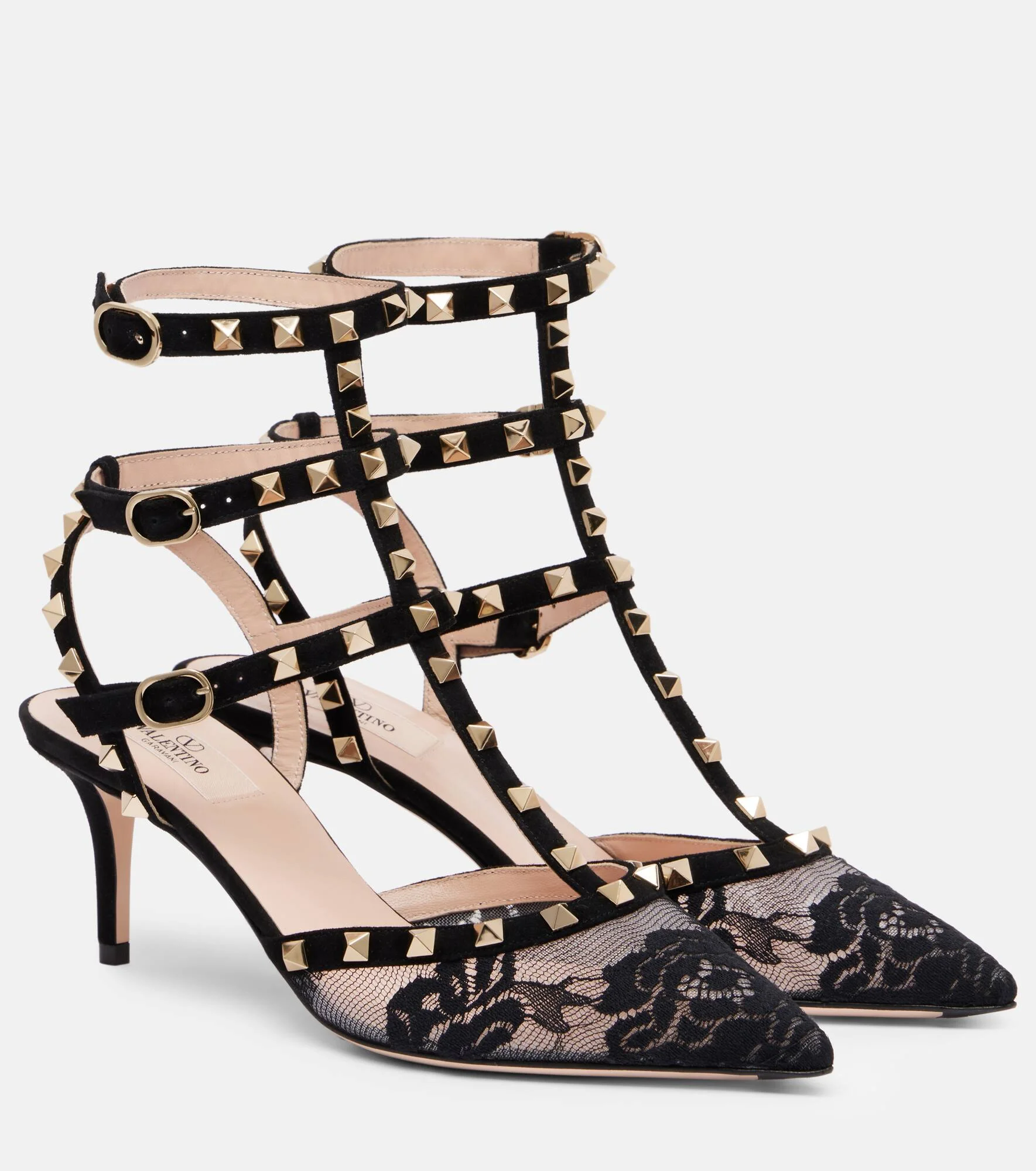 Rockstud lace and suede pumps - 1