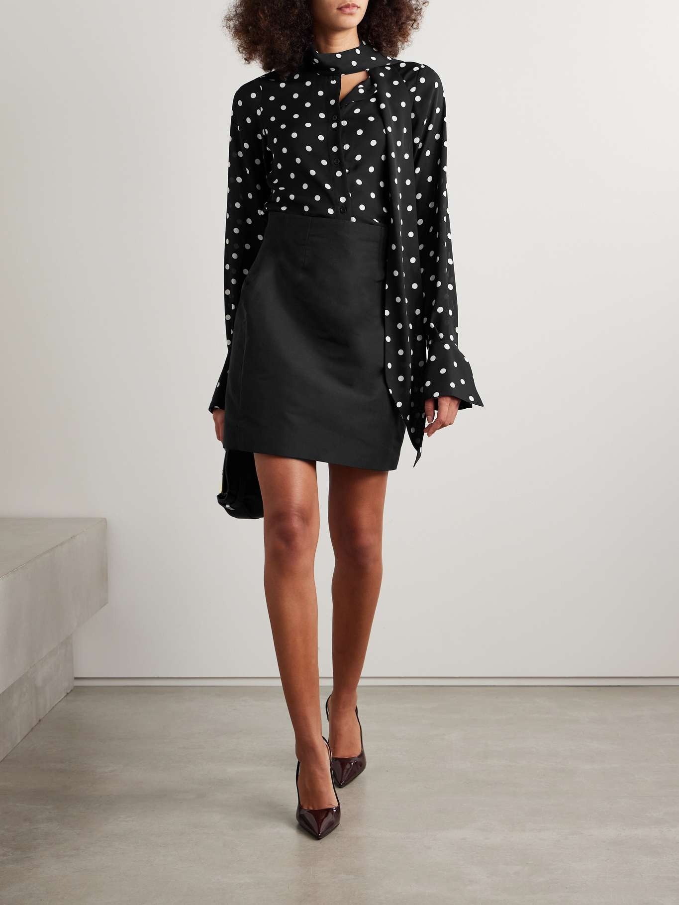 Tie-neck polka-dot recycled-crepe de chine shirt - 2