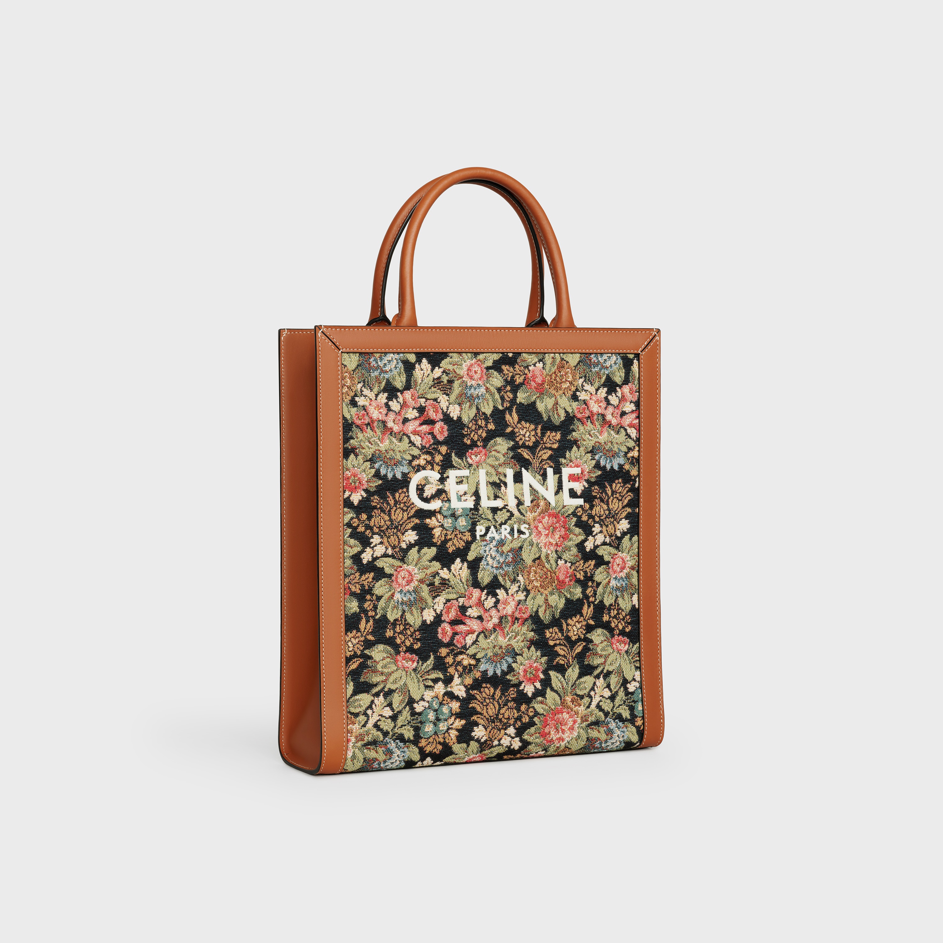 SMALL VERTICAL CABAS CELINE  IN  FLORAL JACQUARD AND CALFSKIN - 2