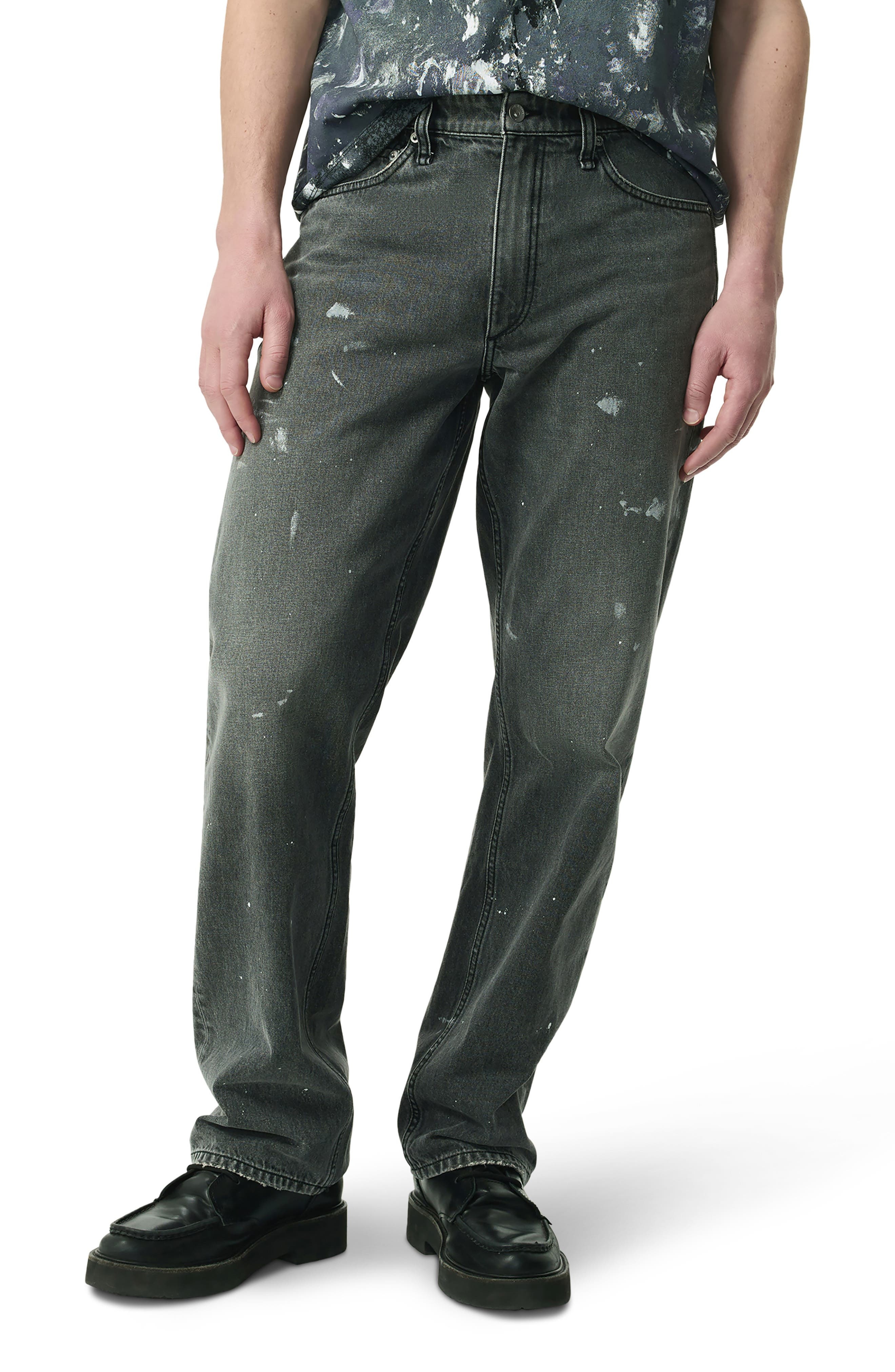 rag & bone Fit 4 Authentic Paint Splatter Rigid Straight Leg Jeans in Painted Charcoal at Nordstrom - 1