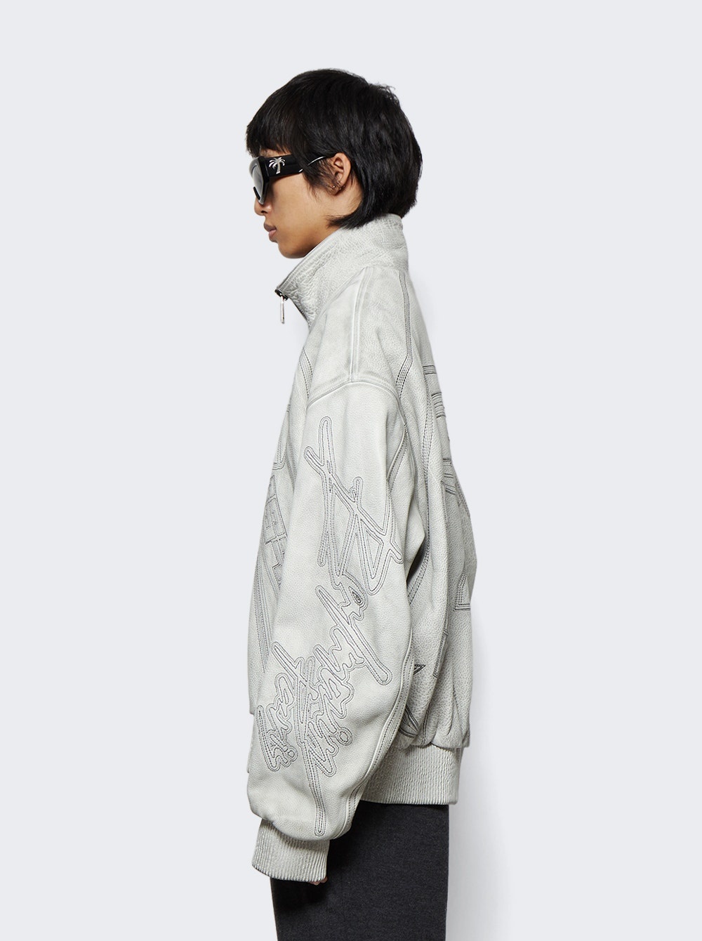 Moto Calfskin Leather Bomber Jacket White - 4