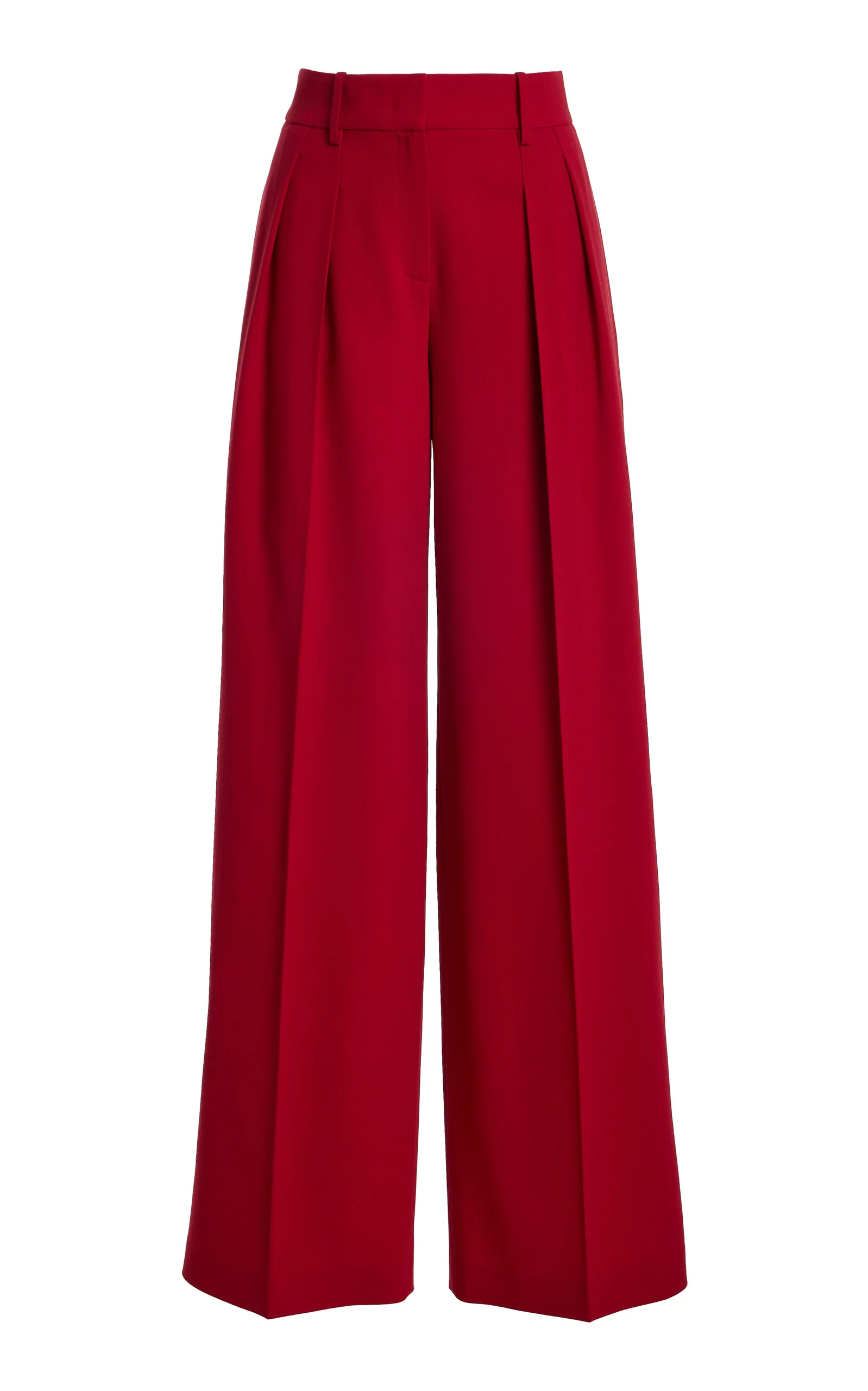 Pleated Wool-Blend Wide-Leg Pants red - 1
