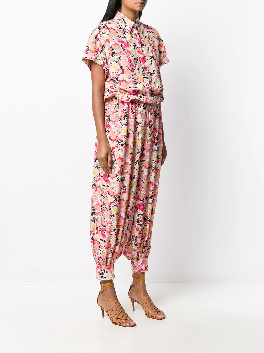 floral print short-sleeve jumpsuit - 3