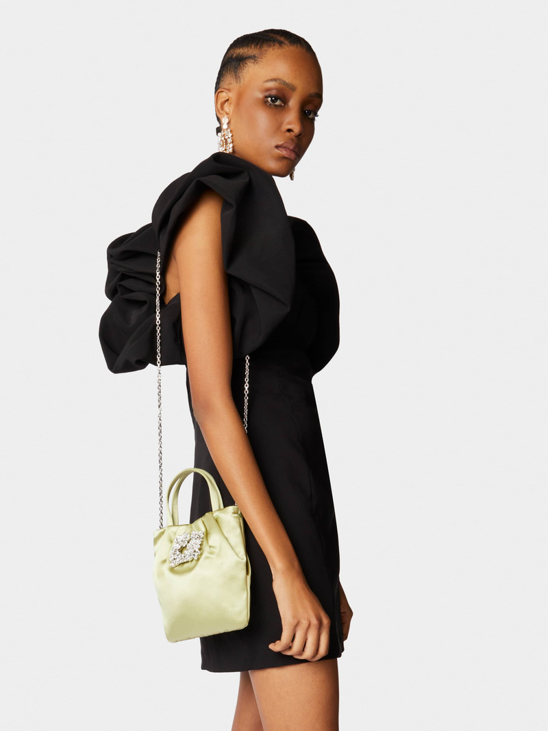 Roger Vivier Drapé Pocket Bouquet Strass Buckle Micro Bag in Satin outlook