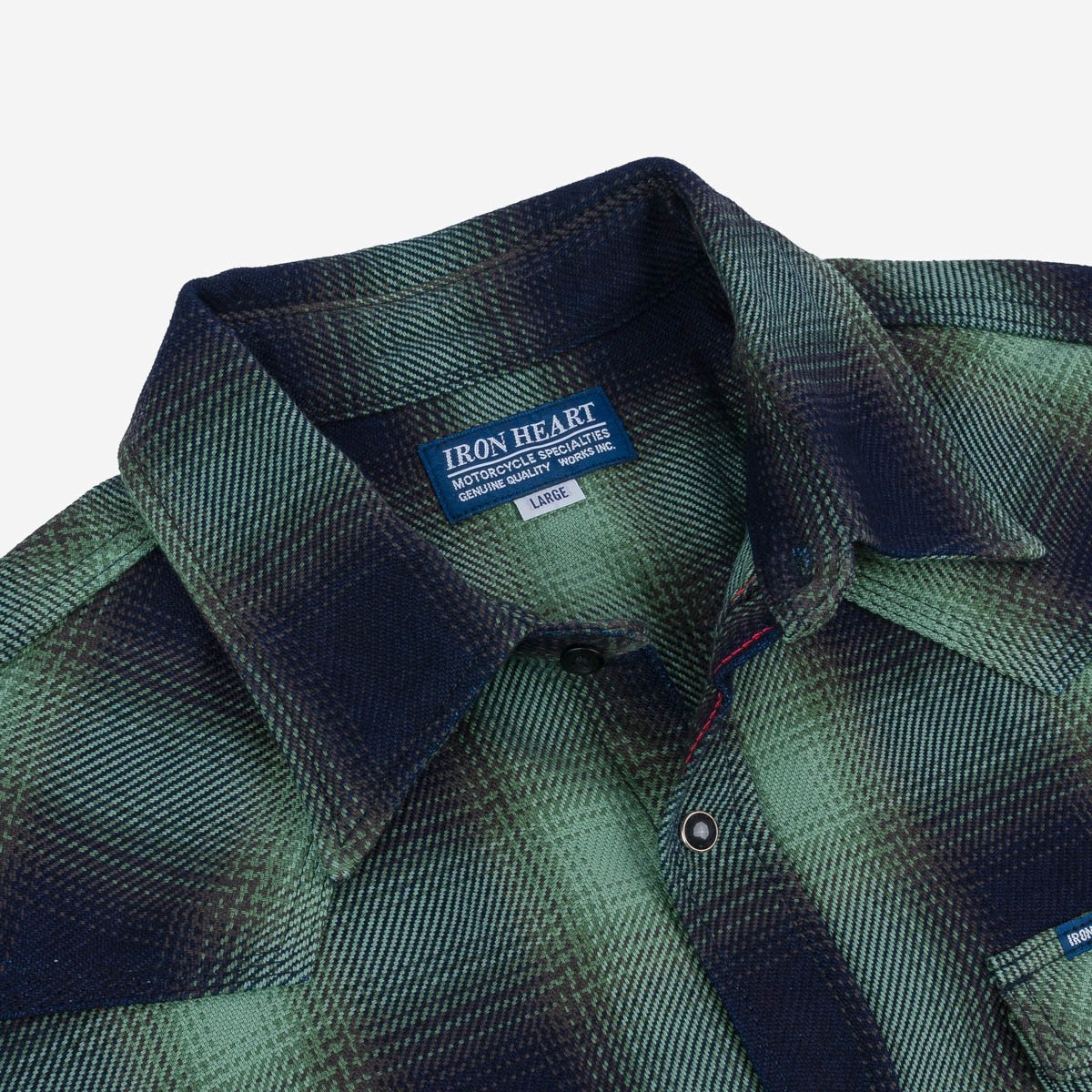 IHSH-348-GRN 9oz Selvedge Ombré Check Western Shirt - Green - 8