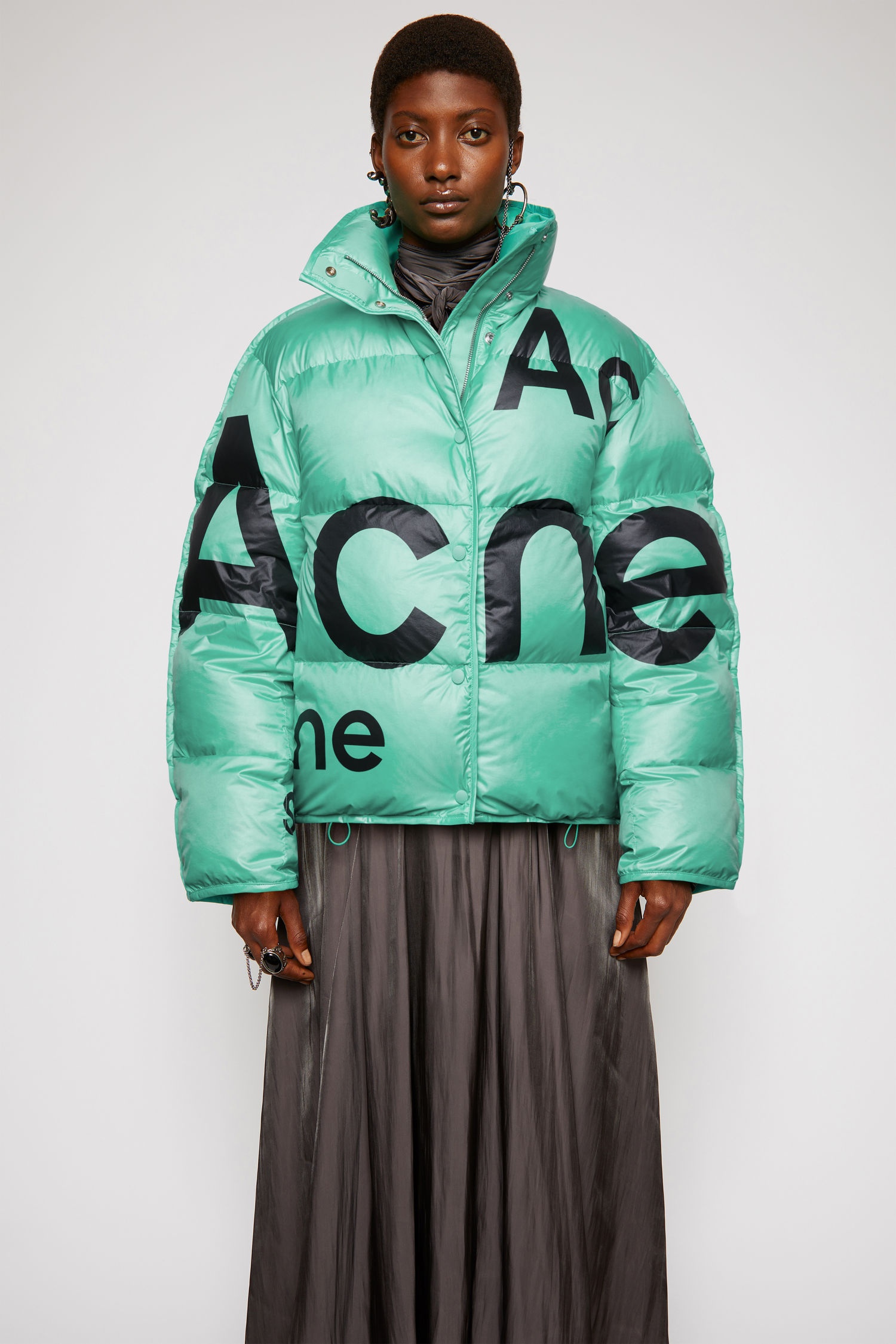 Logo-print puffer jacket turquoise blue - 5