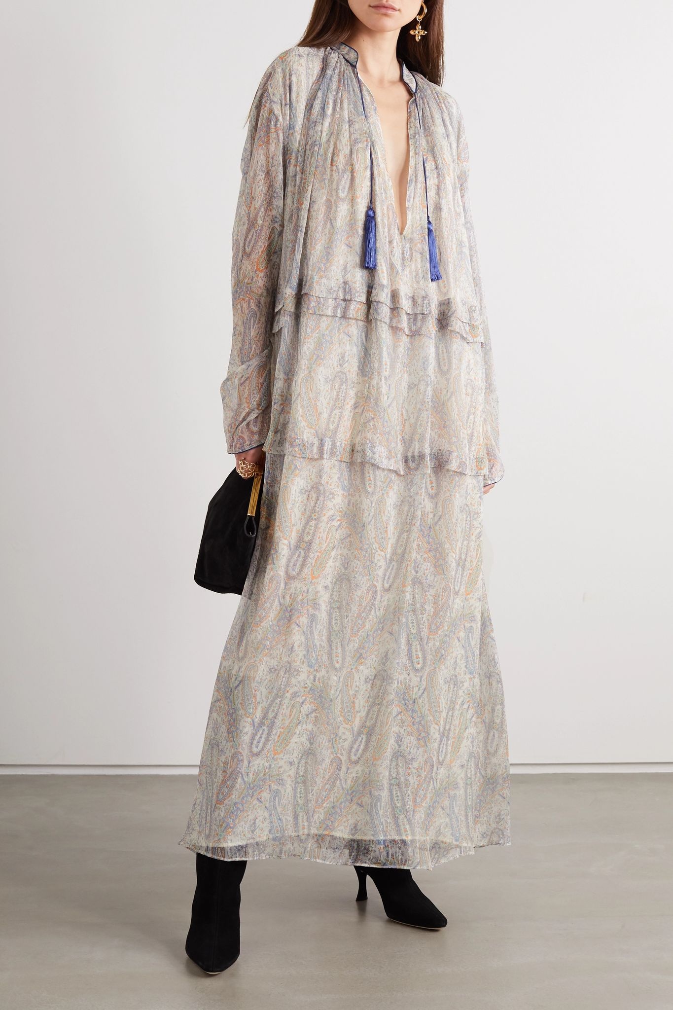 Tasseled paisley-print silk-crepon maxi dress - 2