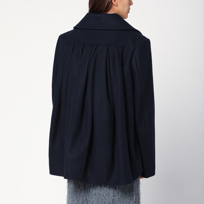 Dries Van Noten Navy Blue Wool-Blend Double-Breasted Coat Women - 2