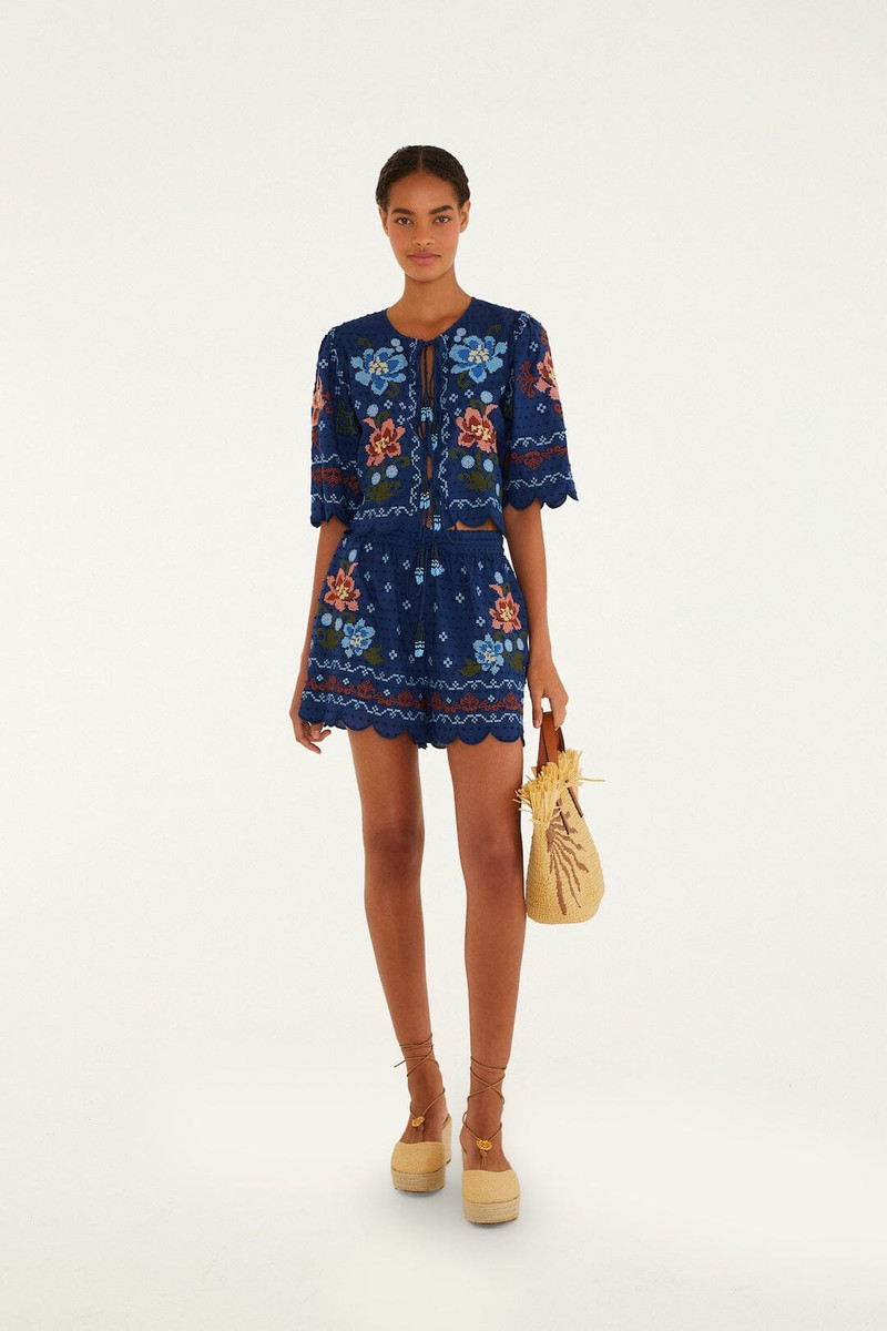Dark Blue Stitched Garden Shorts 1