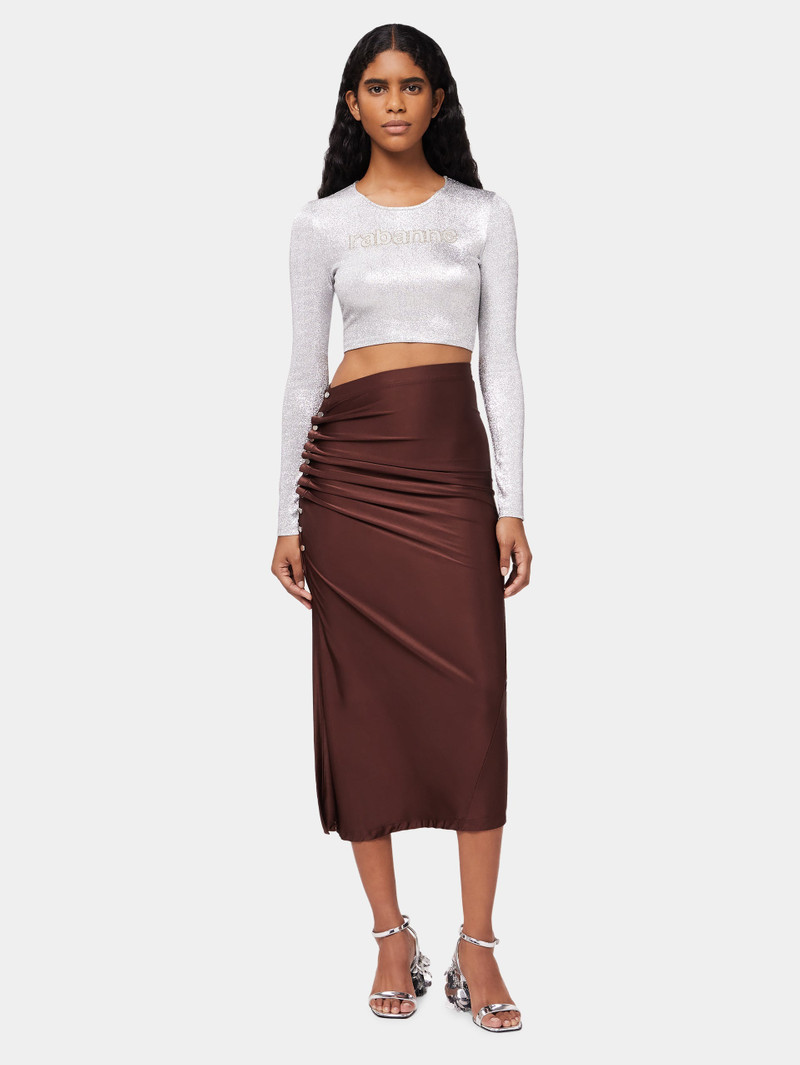rabanne LONG DRAPÉ PRESSION CHOCOLATE SKIRT outlook