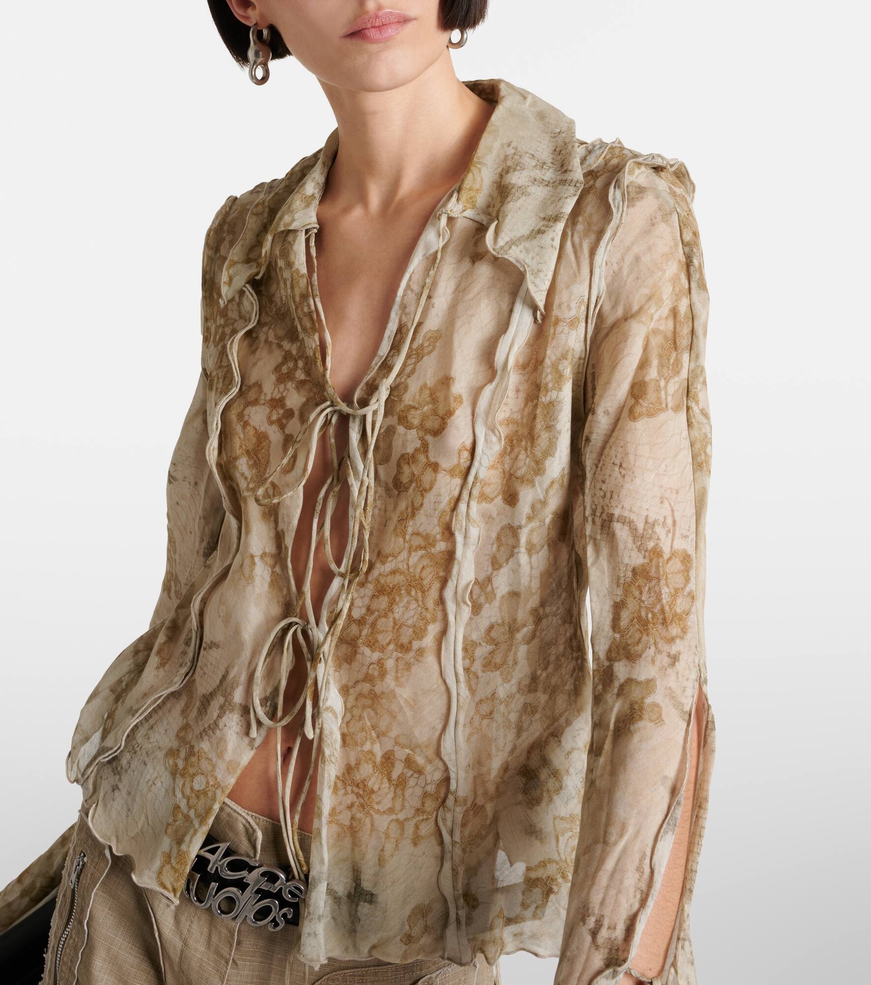 Printed cotton and silk chiffon top - 4