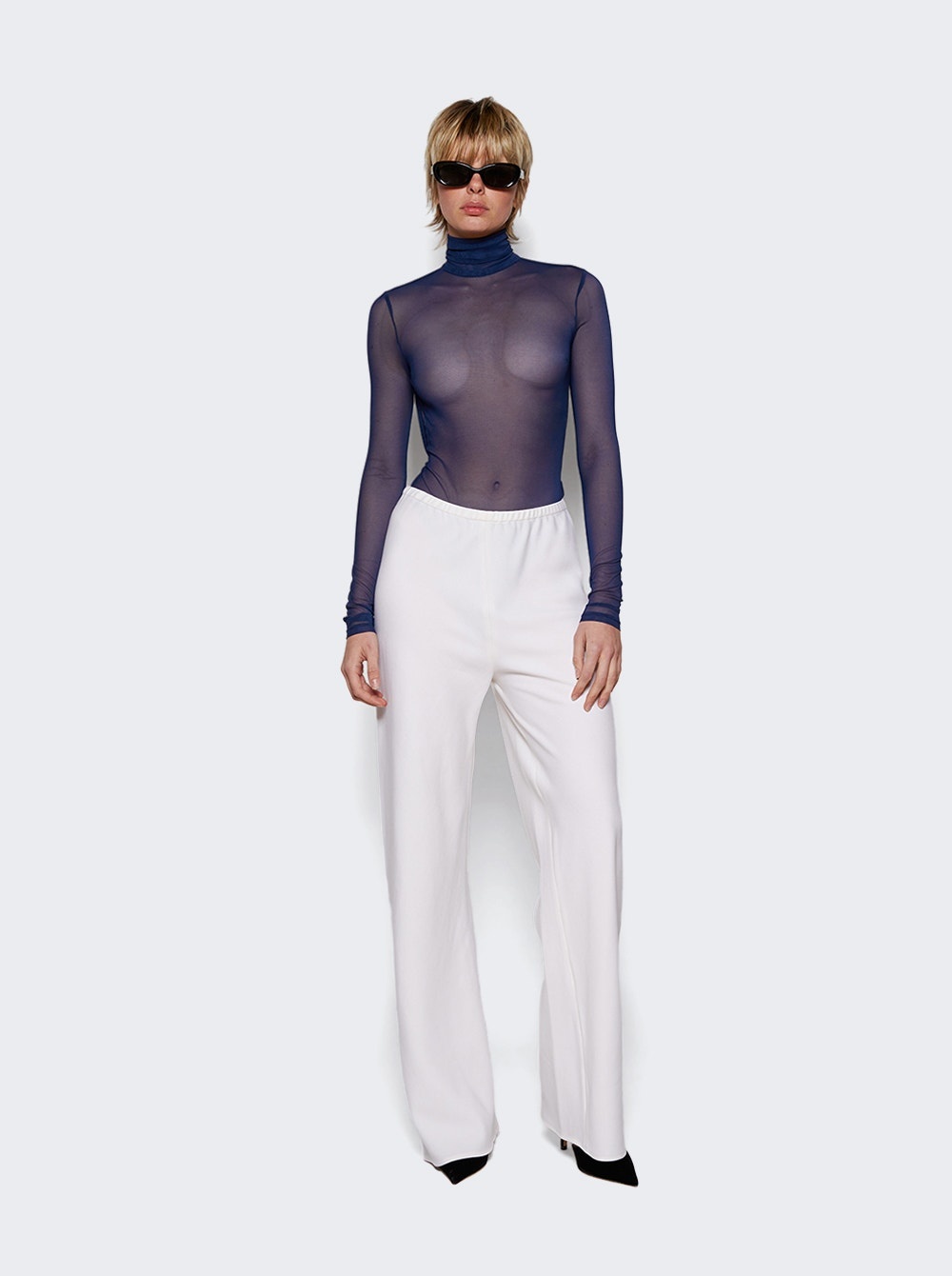 Mock Neck Bodysuit With Open Back Navy - 2